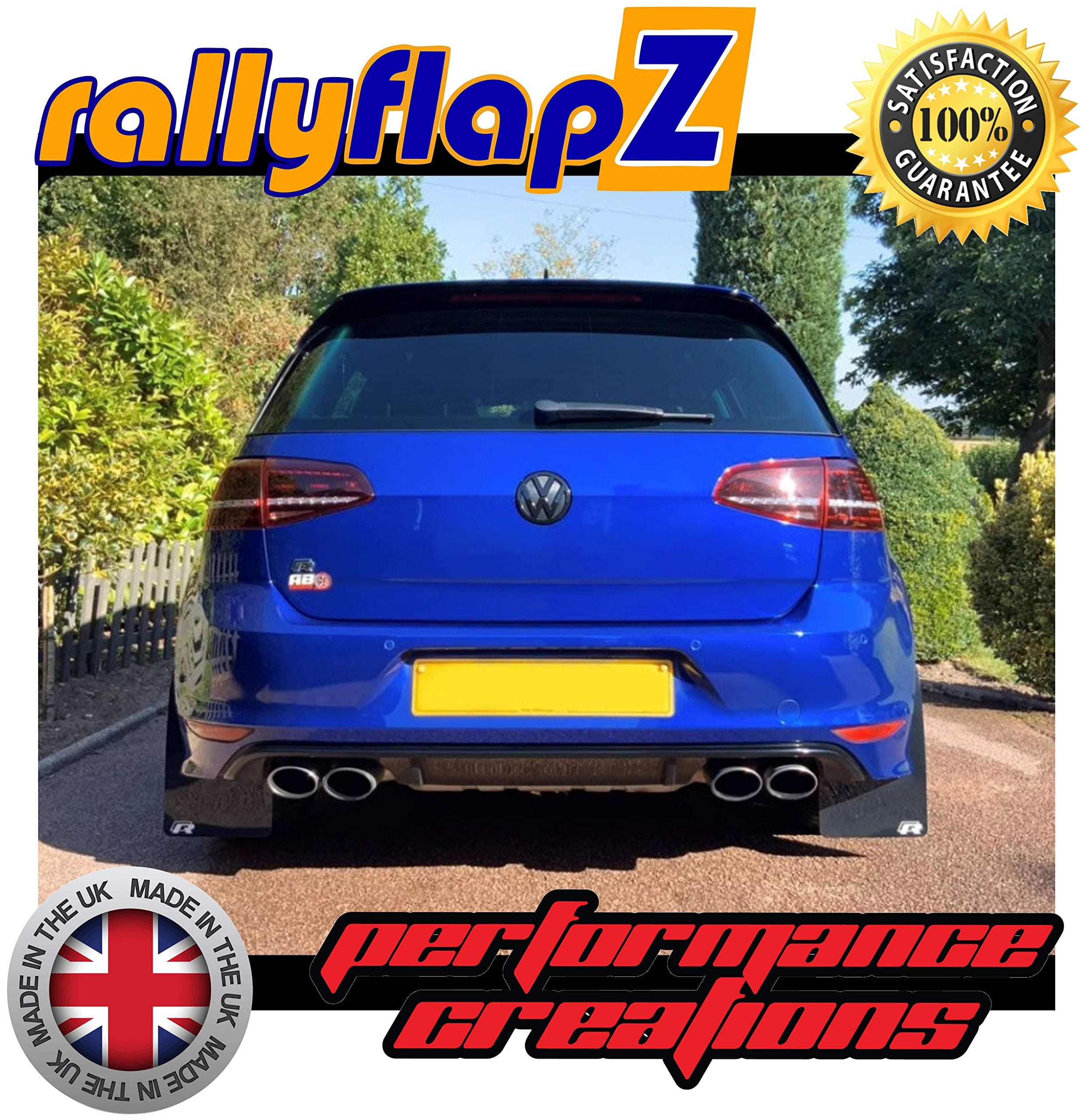 rallyflapZ/Set of 4 Custom made Mud Flaps Including Fixing Hardware & Instructions - Black 4mm Thick Flexible PVC R Logo White (RFGOLFR-BLK-PVC-R-W)