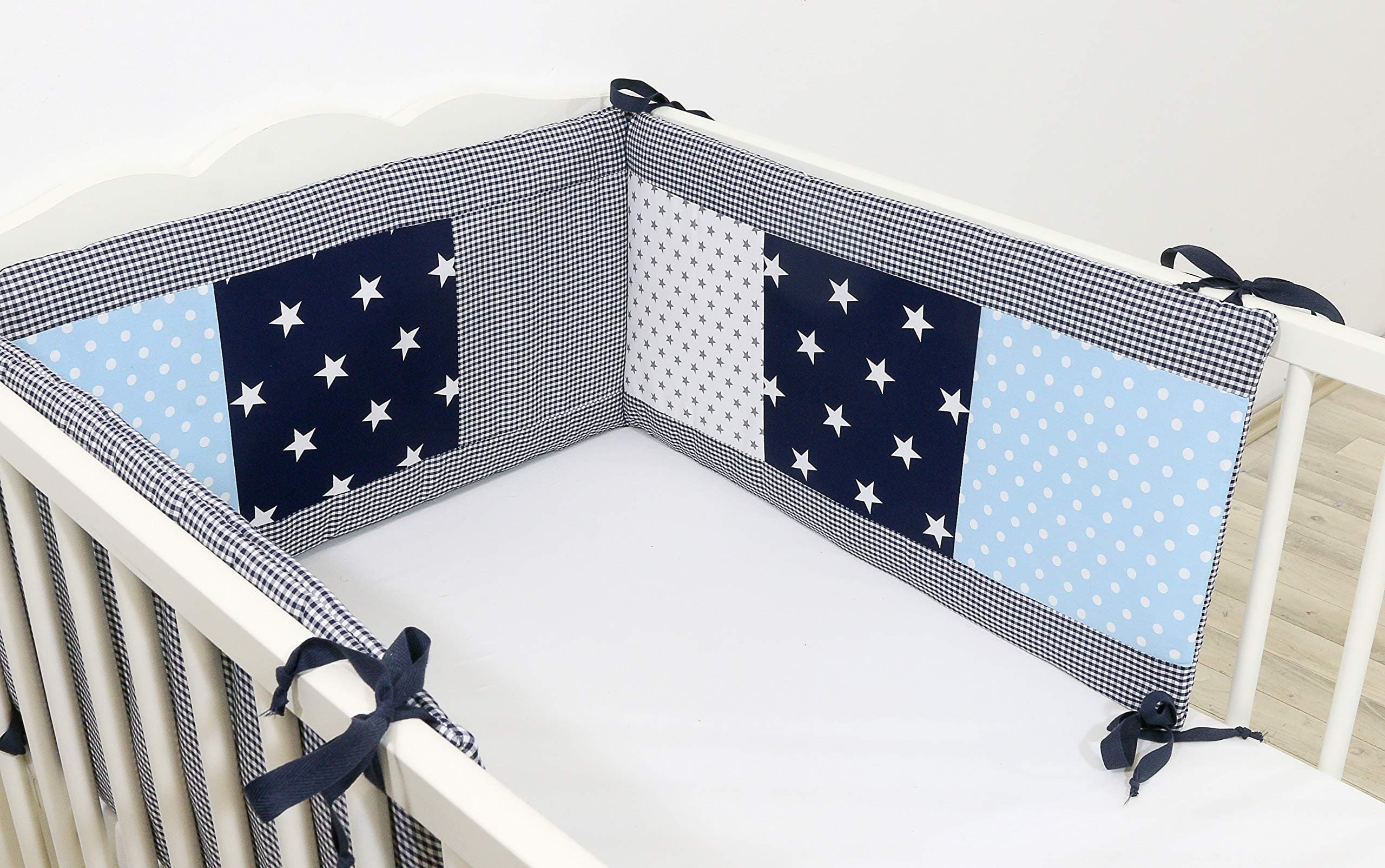 ULLENBOOM ® Bumper – Blue Light Blue Grey (360 x 30 cm cot Bumper for Babies, cot Bumper Pads for The Head Area of 120 x 60 cm cots;)