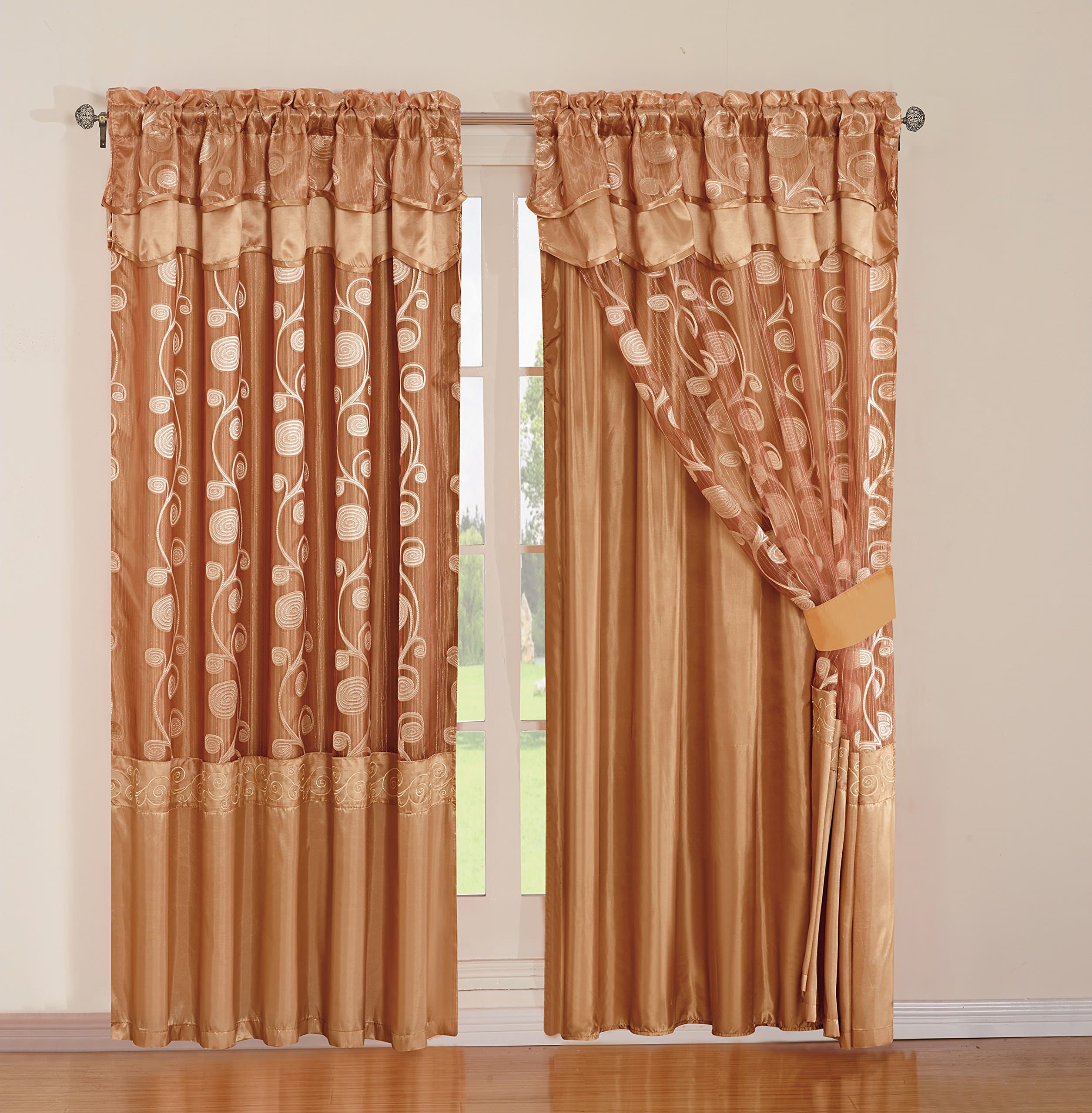 GreenWorld Jacquard Curtain Set 2 Panel Drapes With Backing & Valance Window Treatment Drapery Blackout, Aviv, Taupe
