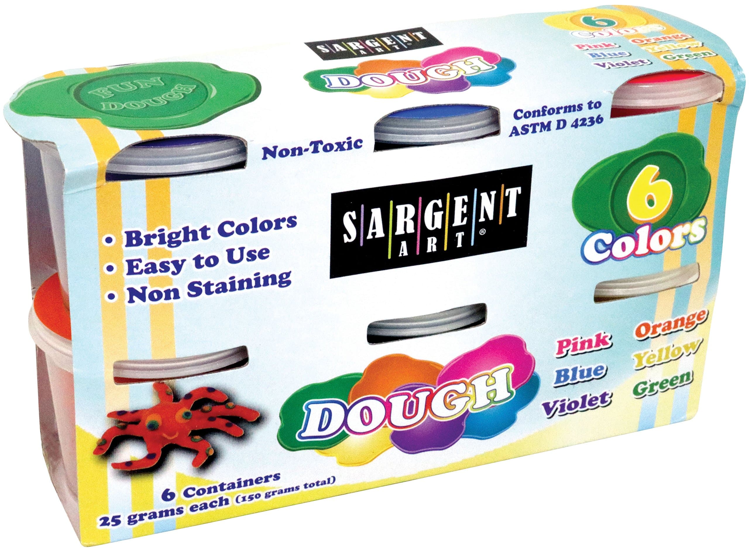 Sargent Art 85-3401, Dough Set 25g 6 Different Bright Colors Included