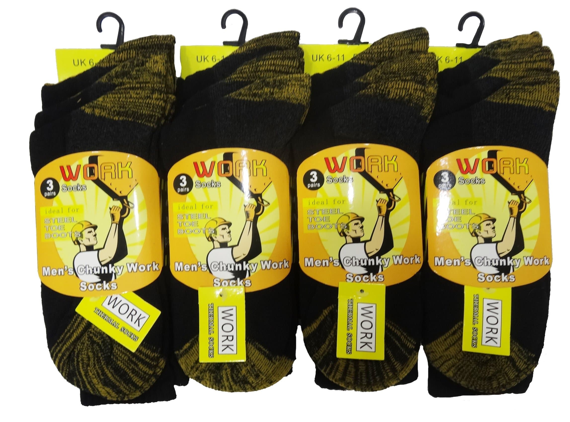 Mens 12 Pairs Heavy Duty Work Socks Size 6-11 Multipack Black Navy Grey Mix Sock