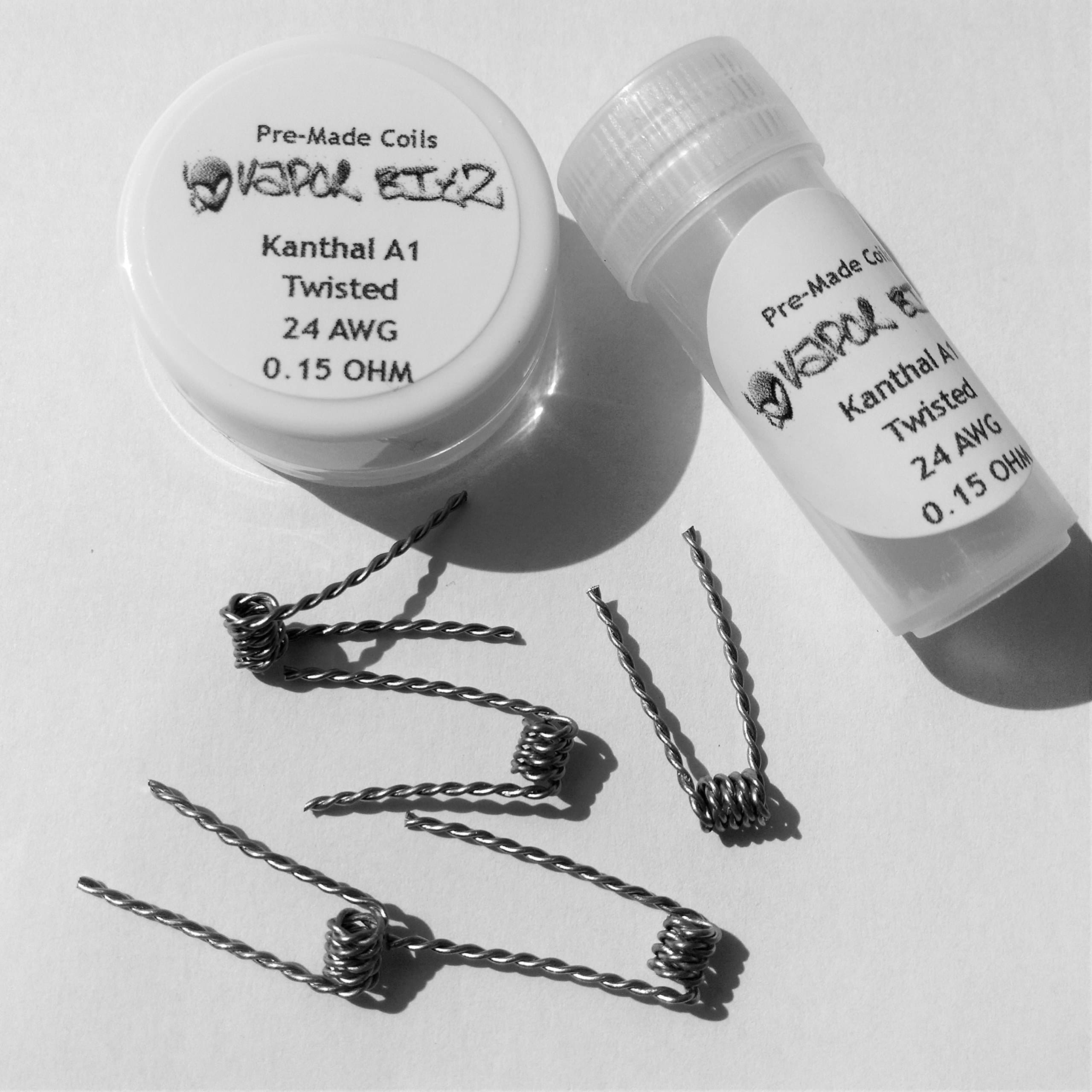 Quality Pre-Made Special Kanthal A1 Coils - Flat Twisted, Twisted, Coiled Flat, Twisted Flat, Parallel Twisted, Double Twisted - For RBA, RTA, RDA, Rebuildable Electronic Cigarettes and Vaping devices (Twisted - 24 AWG - 0.15 Ohm (5 Pack))