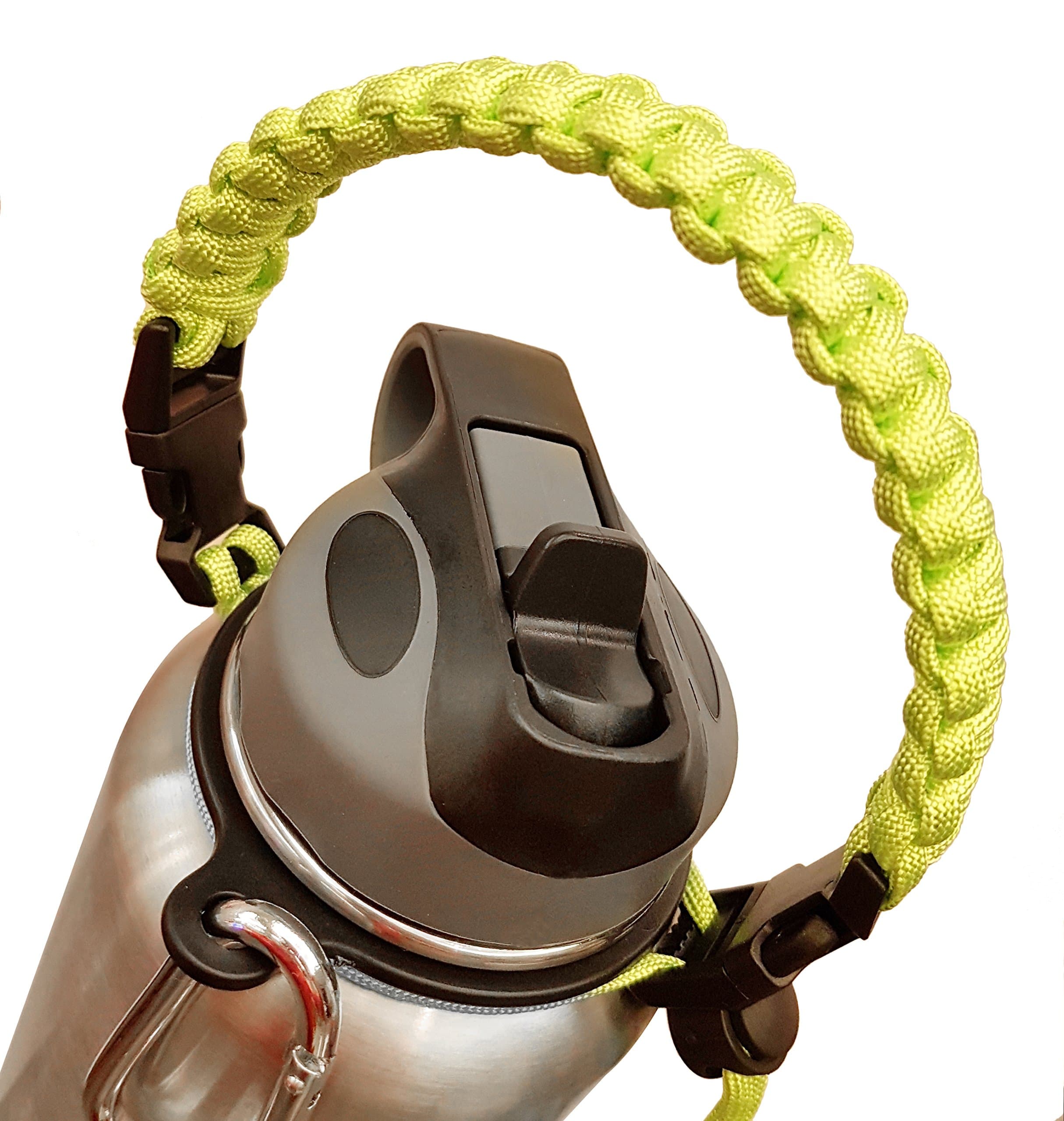 Paracord Hydro Flask Handle, Water Bottle Carrier with Safety Ring & Carabiner, Outdoor Sports Bike Water Bottle Holder for Hydro Flask Nalgene Camelbak & Wide Mouth Water Bottles 18oz – 64oz Green
