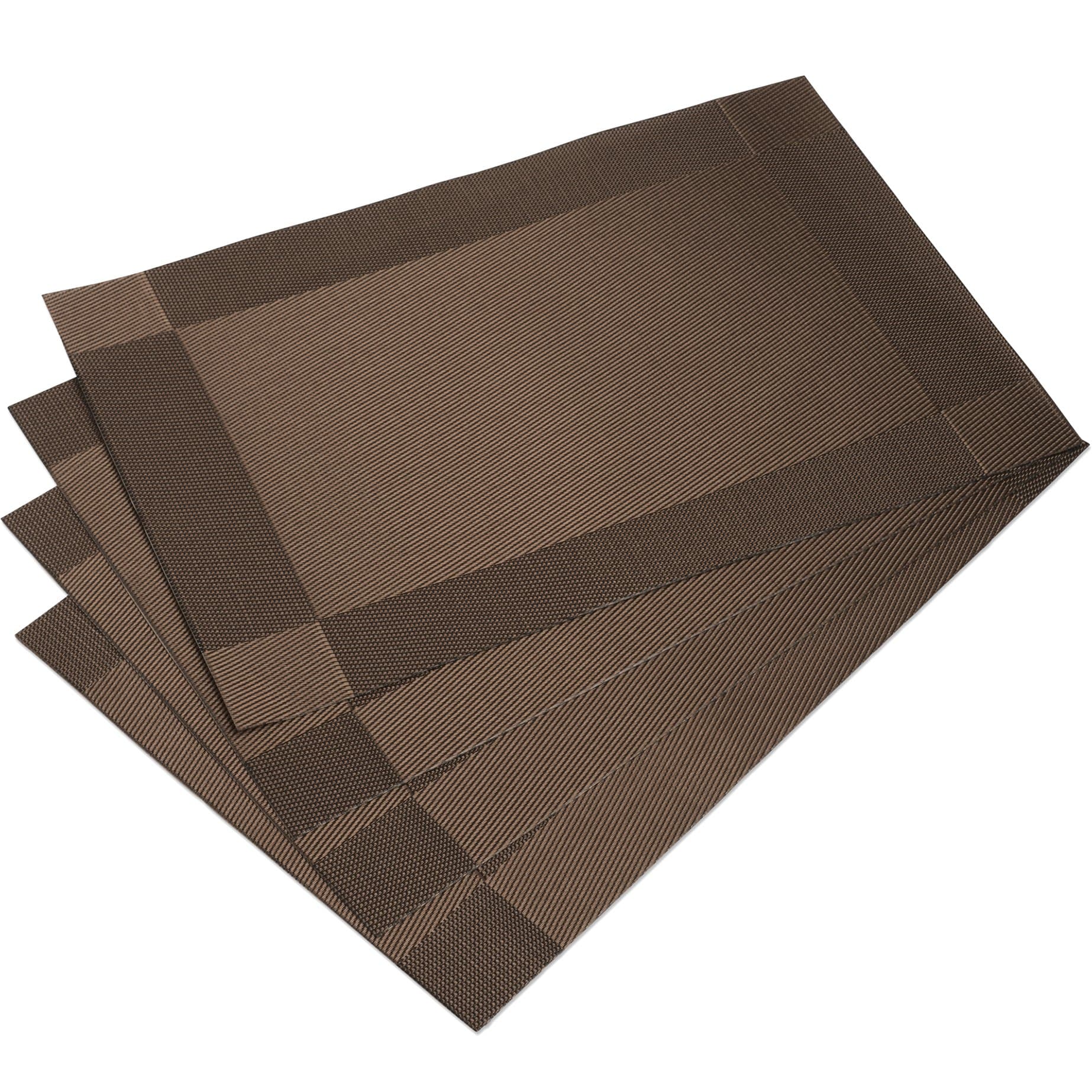 DinaChef Place Mats for Dining Table or Kitchen, Quality Thermal Bonded Edges, Reversible Placemats, Vinyl Placemat Set of 4, Rectangle Square Corner Design Mats in Brown