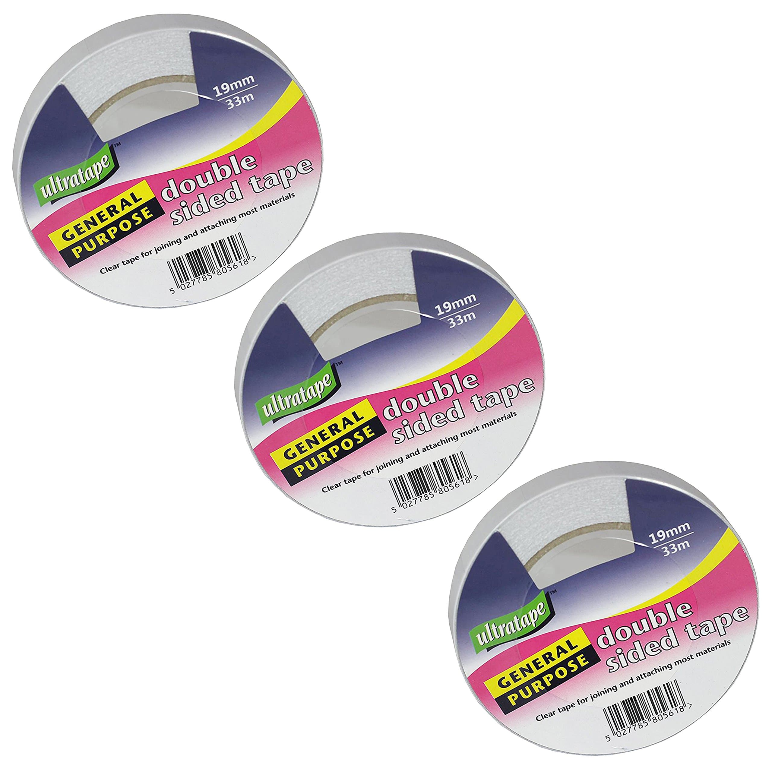 1/2/3/6 Rolls Ultratape Double Sided Sticky Tape 19mm x 33m (3 Rolls)