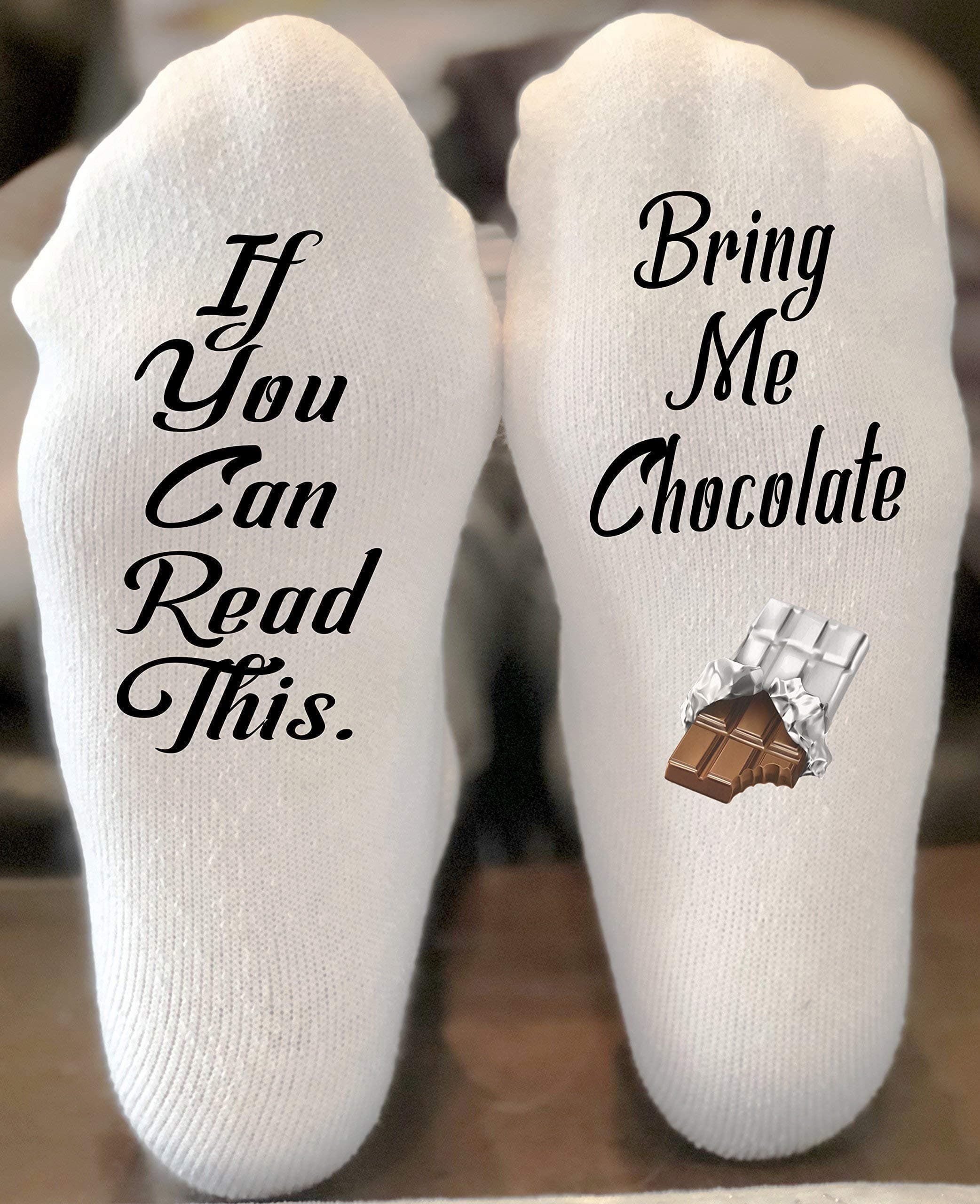 If You Can Read This Bring Me Chocolate Funny Novelty Funky Crew Socks Men Women Christmas Gifts Slipper Socks Chocolate Lover Gift