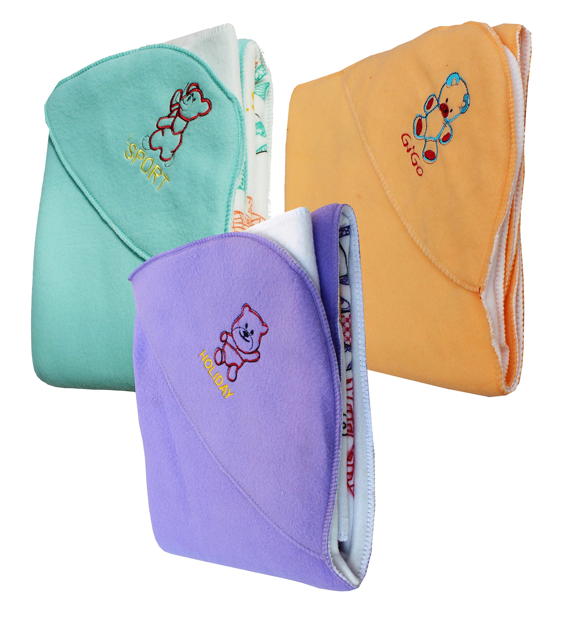 My NewBorn Double Layer Reversible Baby Blanket Wrap -Pack of 3 Pcs (2Ply-Beige-Purple-Green)