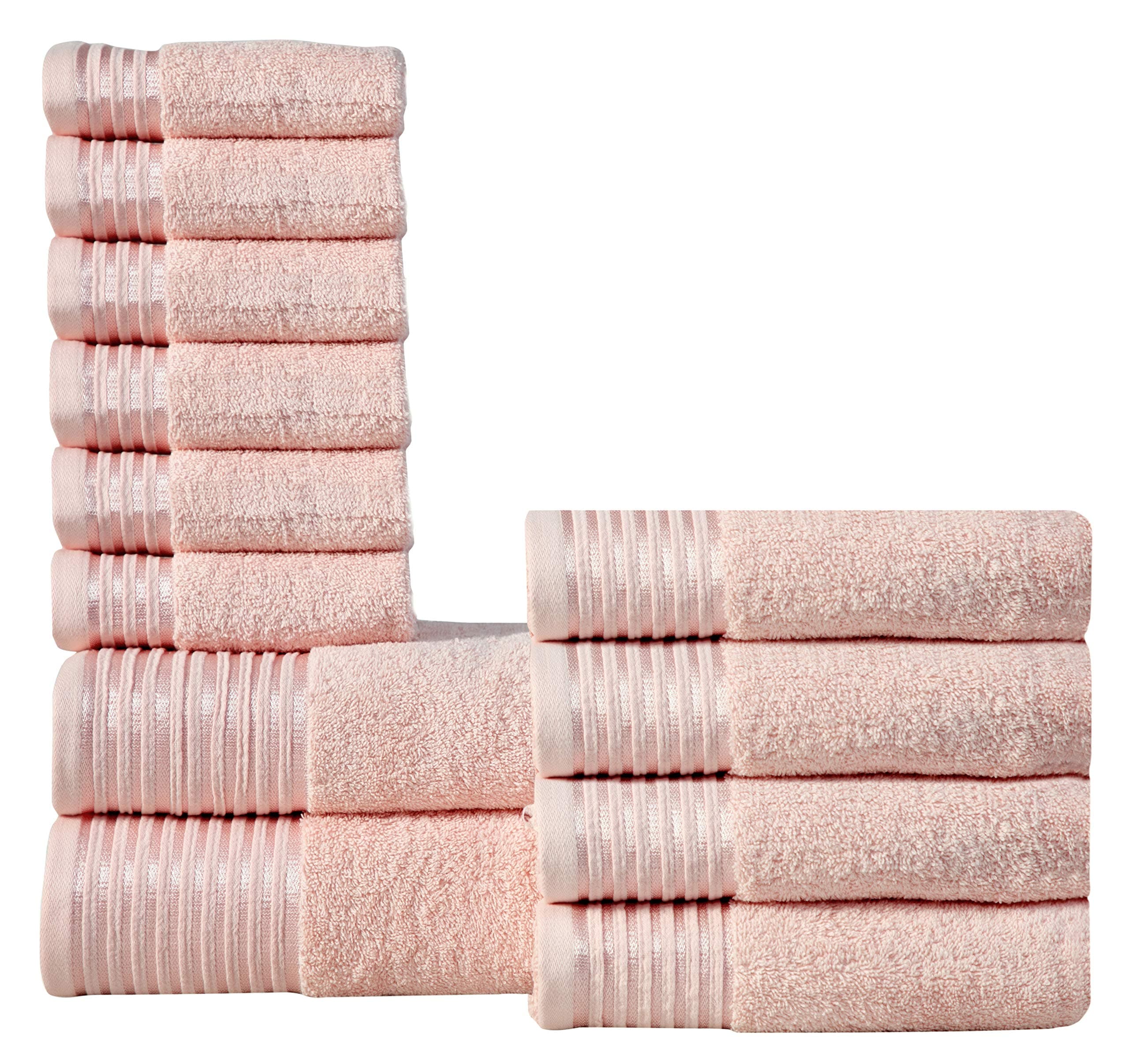 Wicker Park 600 GSM Ultra Soft 100% Combed Cotton 12-Piece Towel Set (Blush): 2 Bath Towels, 4 Hand Towels, 6 Washcloths, Long-Staple Cotton, Spa Hotel Quality, Super Absorbent, Machine Washable