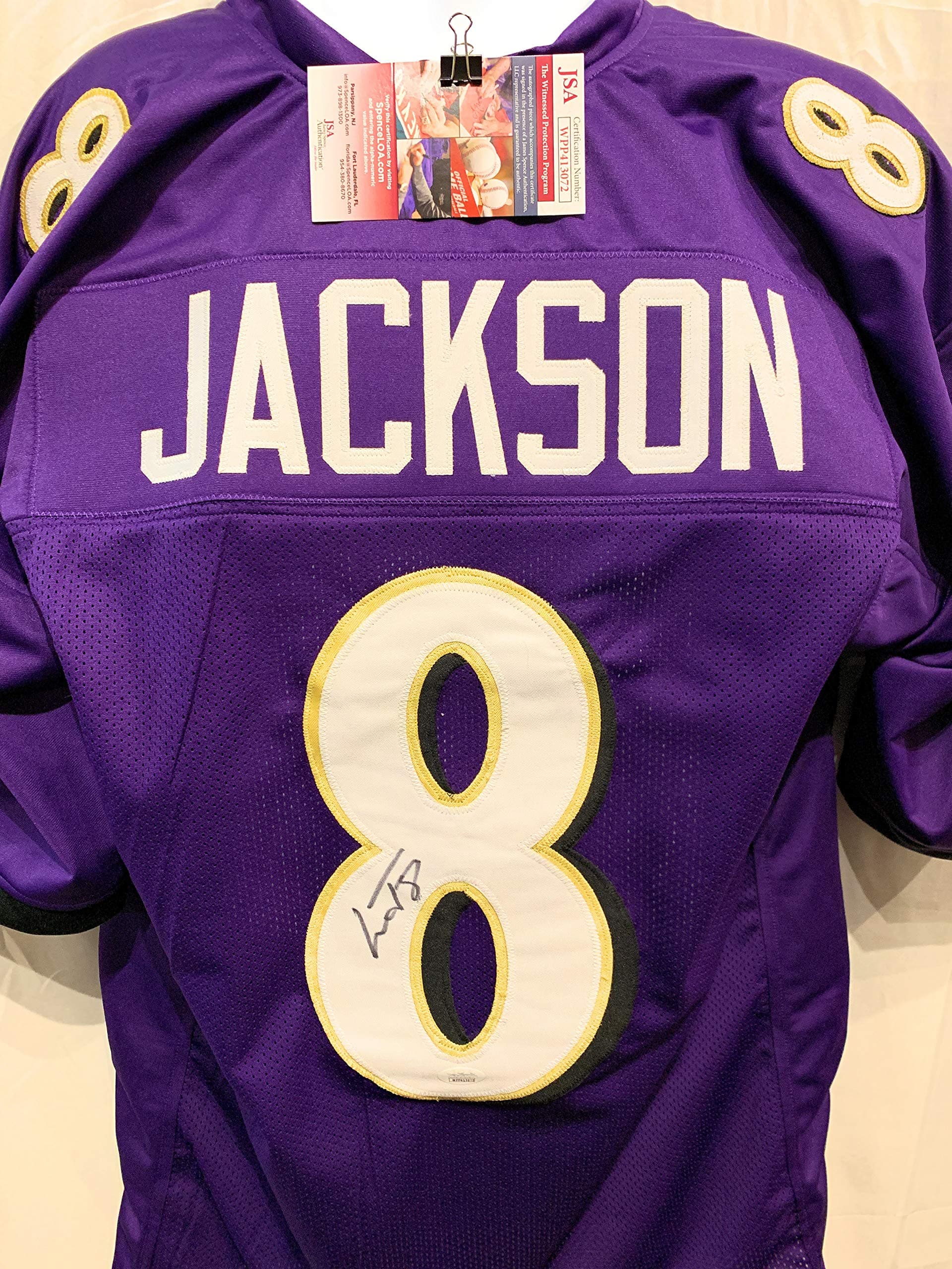 Lamar Jackson Baltimore Ravens Signed Autograph Purple Custom Jersey JSA Certified