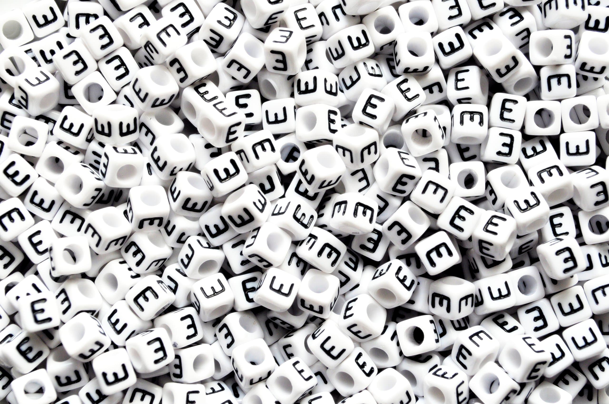 100 pcs 6mm White Cube Letter Alphabet Acrylic Beads Single & Mixed Letters (E)