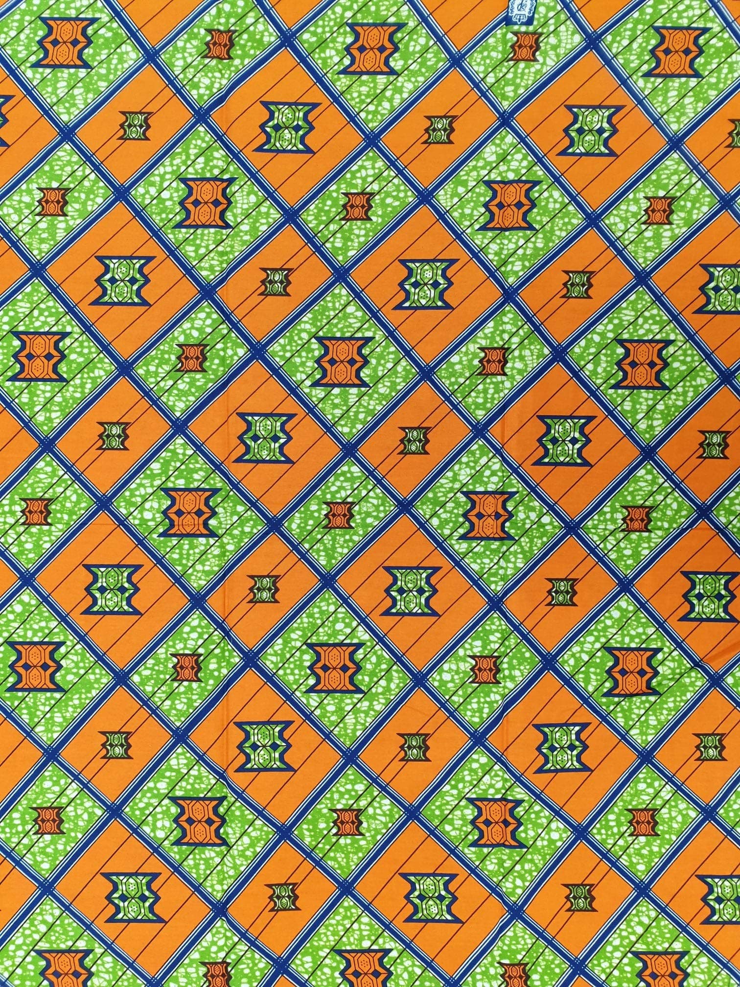 Roya Textile Cotton Printed Fabric - 6 Yards Pack (5.5m Long x 1.2m Wide) - Ankara Fabric for Sewing and Cloth Making - Green + Orange