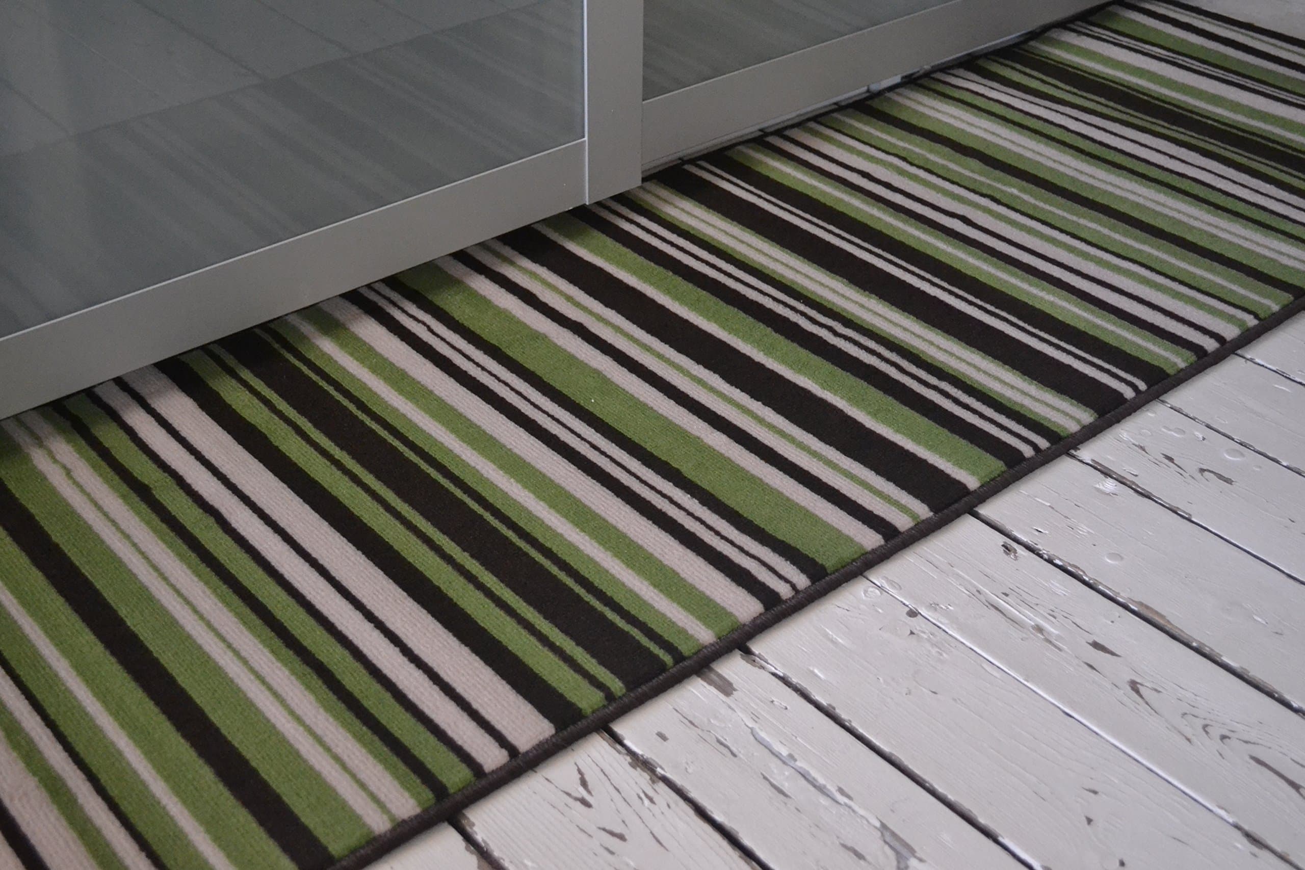 ELEMENT CANTERBURY Modern Stripe Green Brown Hall Runner 60 x 220cm