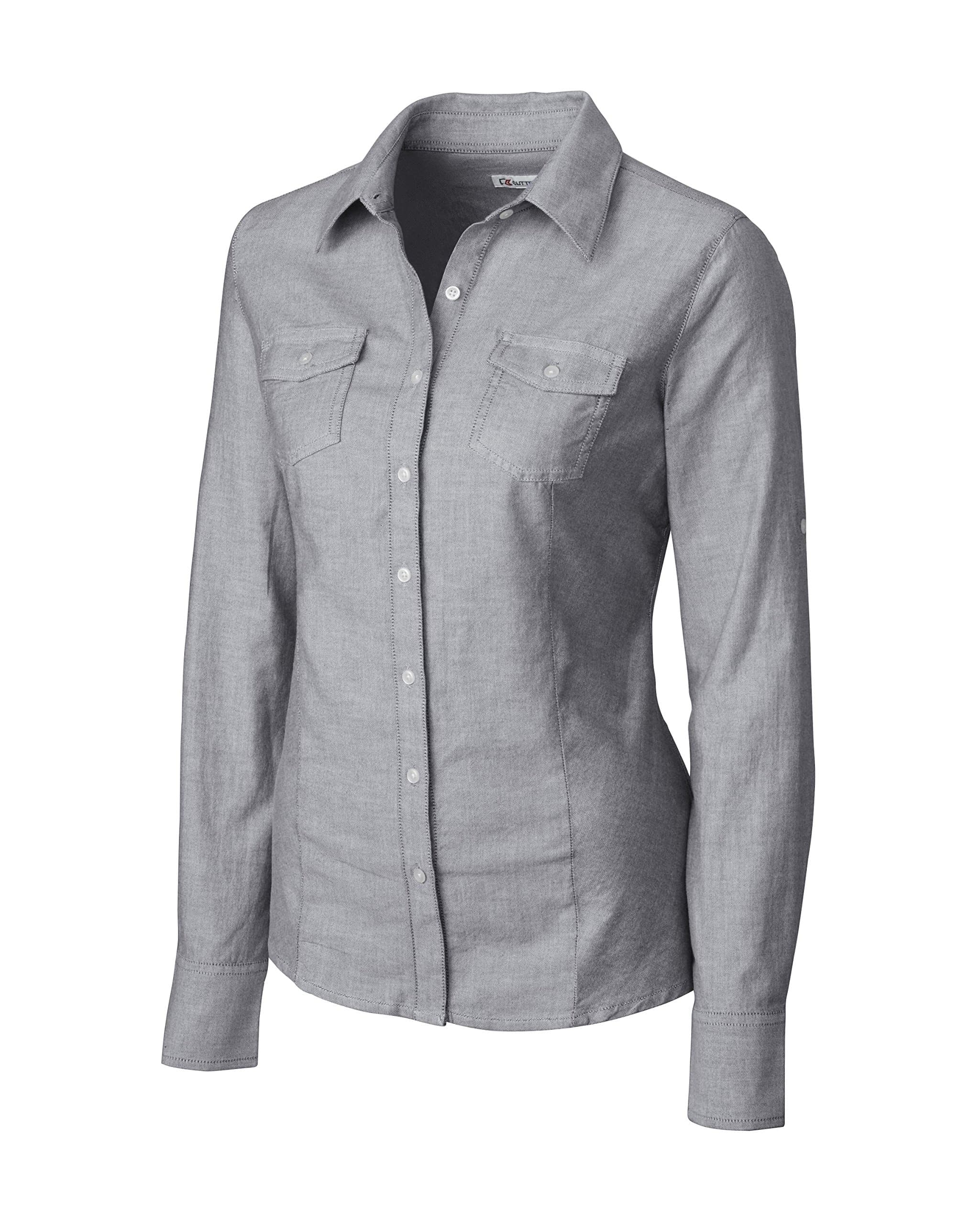 Cutter And Buck Women's Fitted Button Down Shirt, Black, X-Small