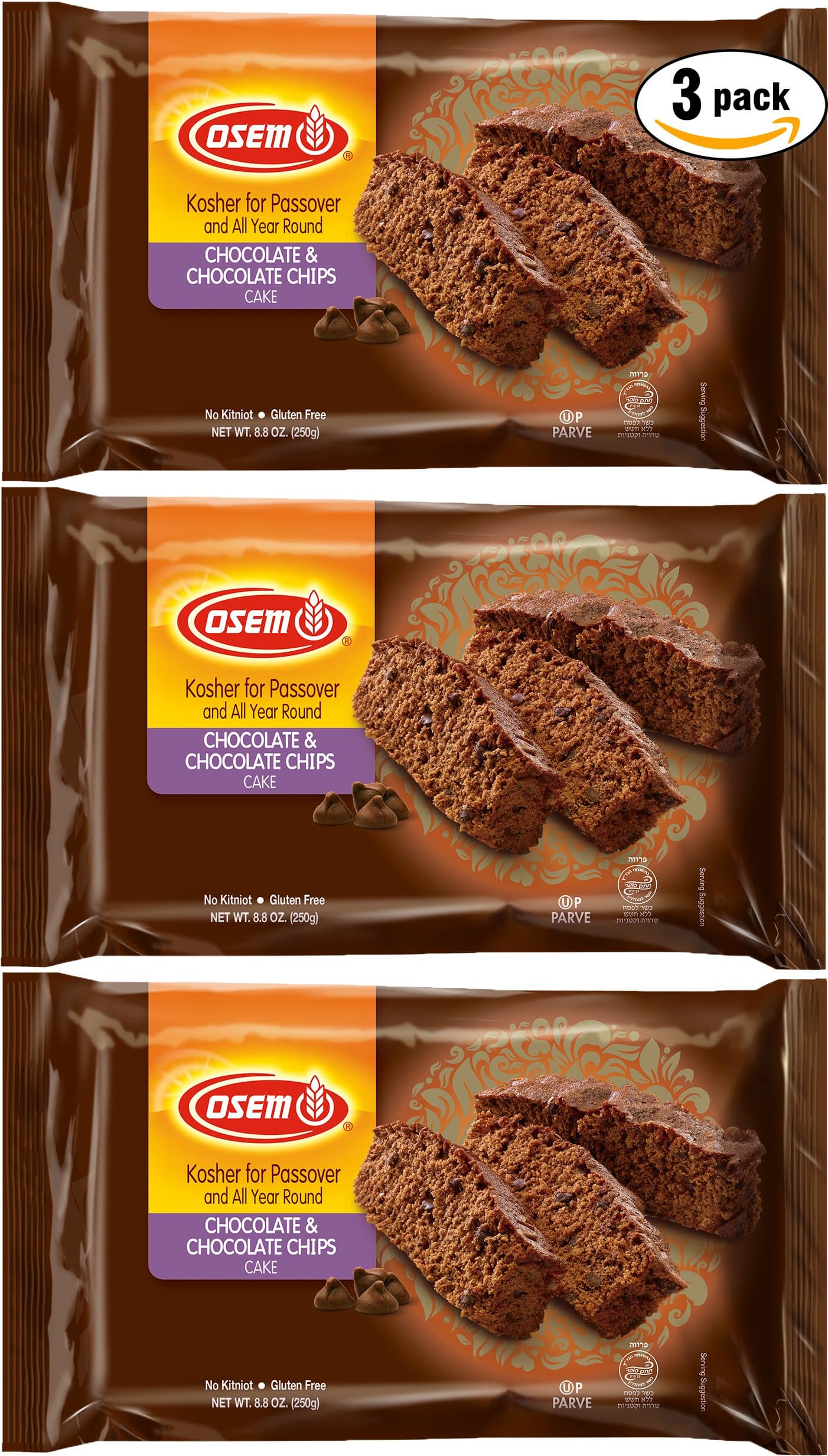 Osem Passover Cakes (Chocolate With Chocolate Chip Cake, 3-Pack)