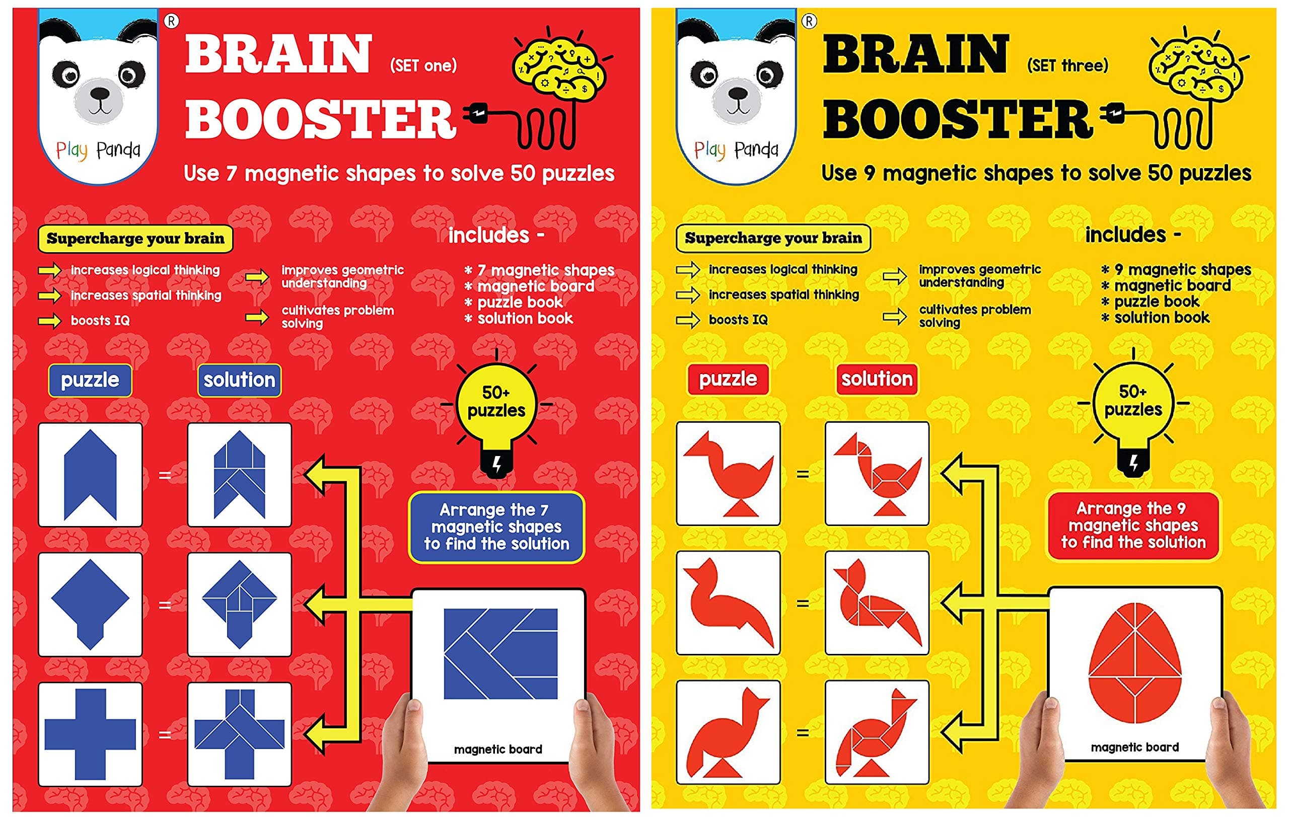 Play Panda Brain Booster Type 1 - 56 puzzles designed to boost intelligence - with Magnetic shapes, & Brain Booster Type 3 - 56 Puzzles Designed to Boost Intelligence - with Magnetic Shapes, Combo