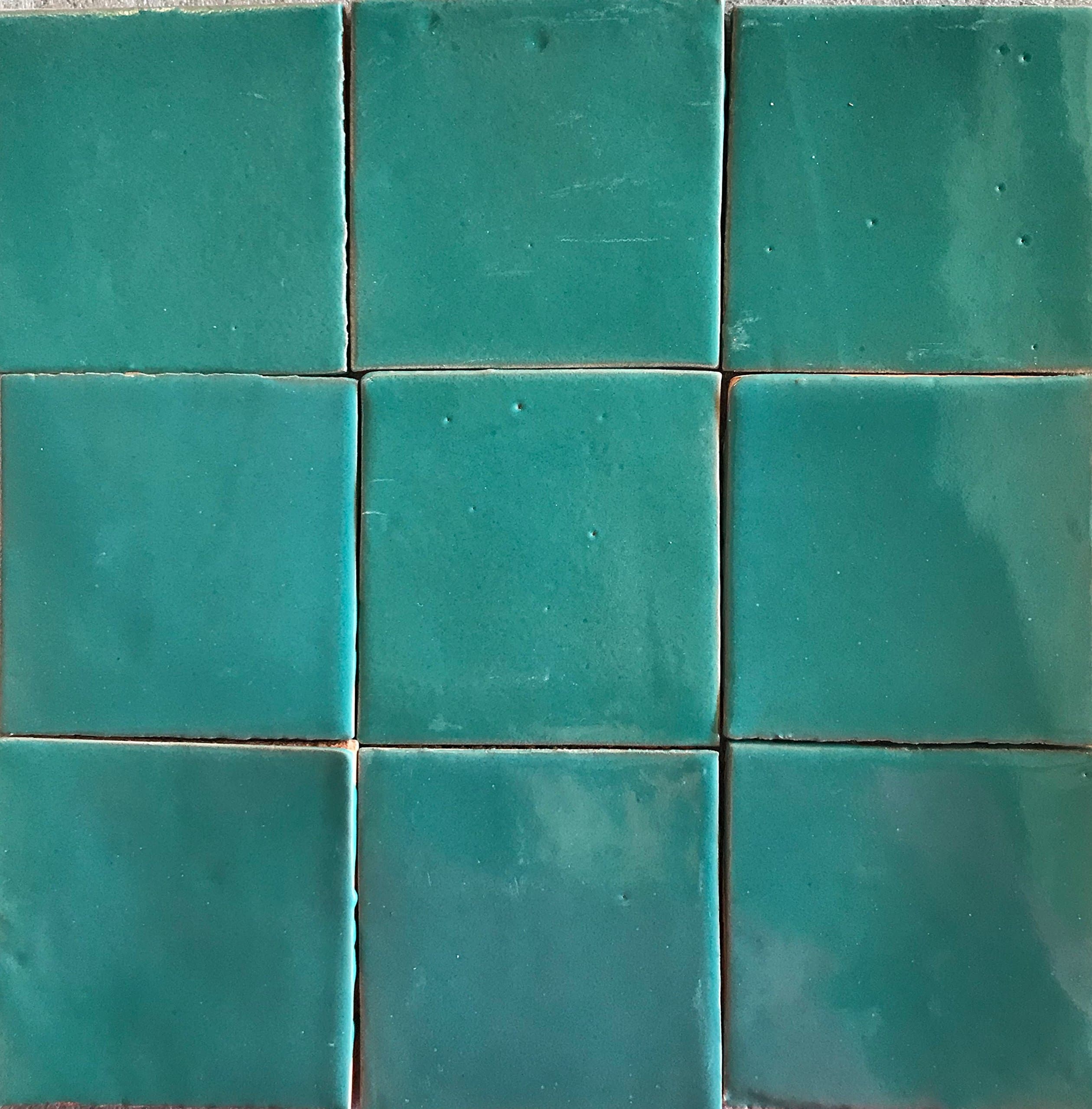 Mexican Talavera Ceramic 9 Pieces 4x4" Jade Green