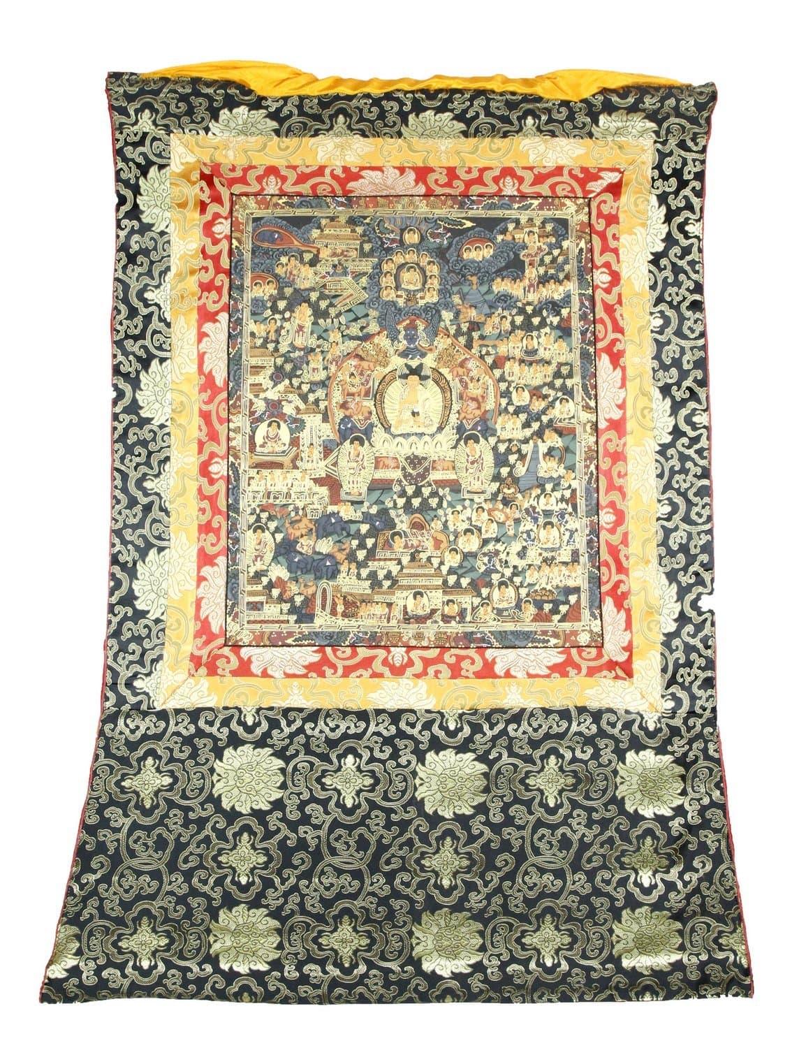 Buddhist Wall Decor - Hanging Silk Canvas Scroll Art - Inspired by Ancient Tibetan Mandalas, 41x29 Inches