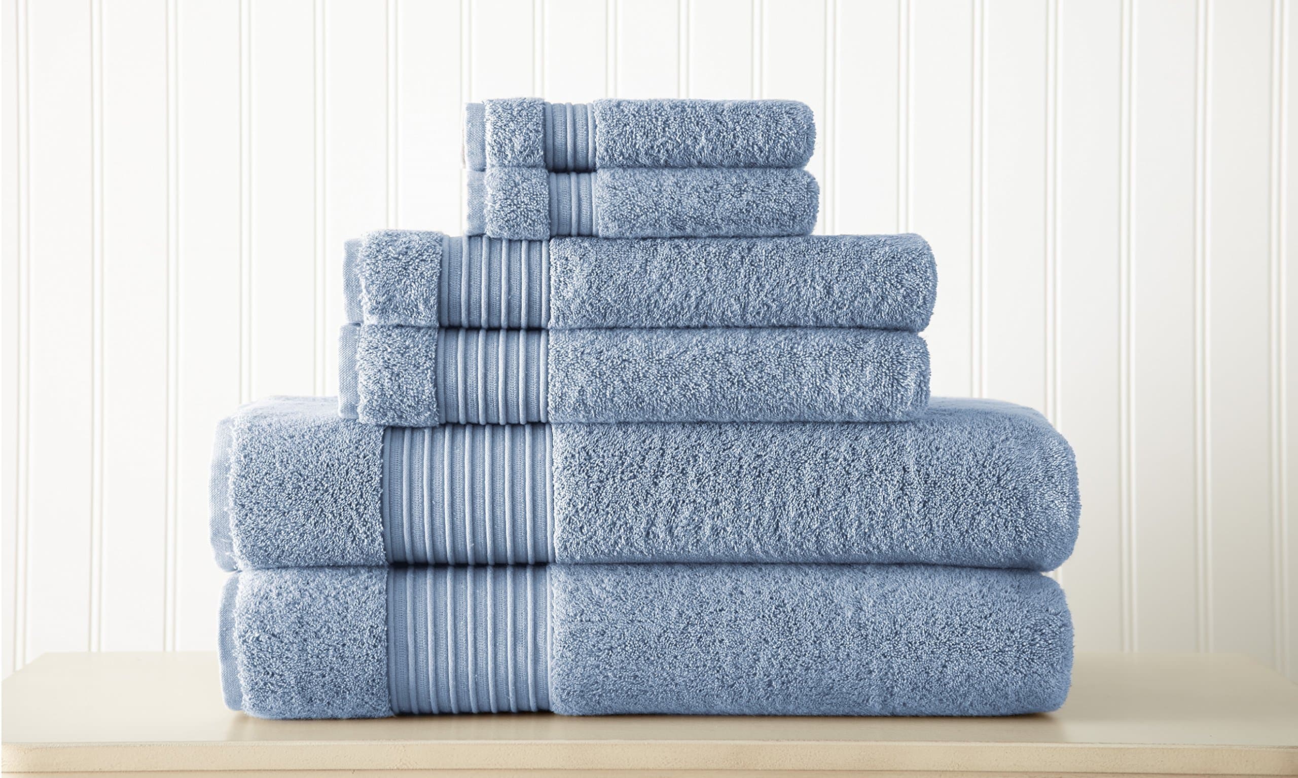 Pacific Coast Textiles 6 Piece 100% Turkish Cotton Towel Set Denim, Single