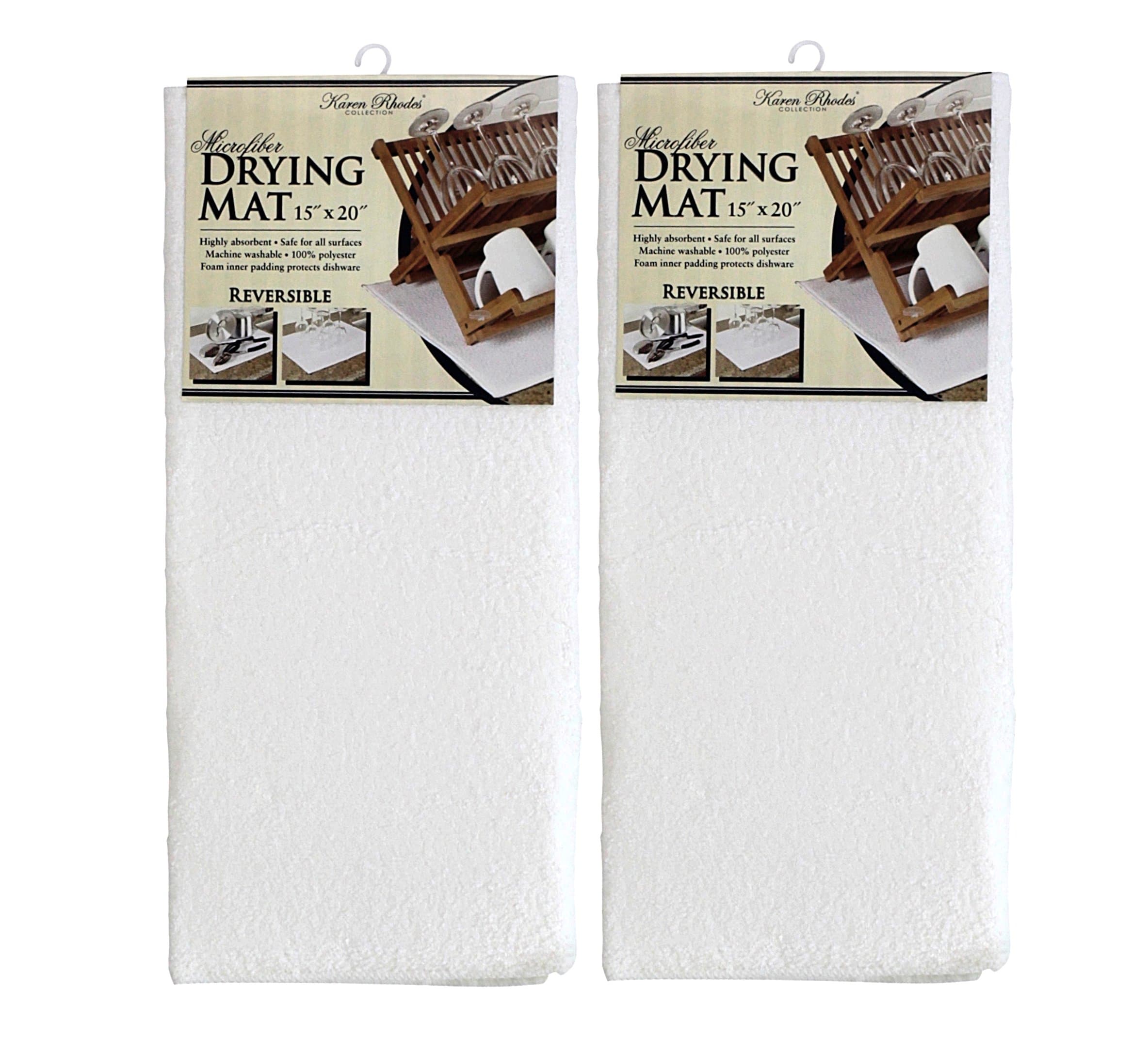 Karen Rhodes Microfiber Dish Drying Mat - 15x20 Inches- 2 Pack - White