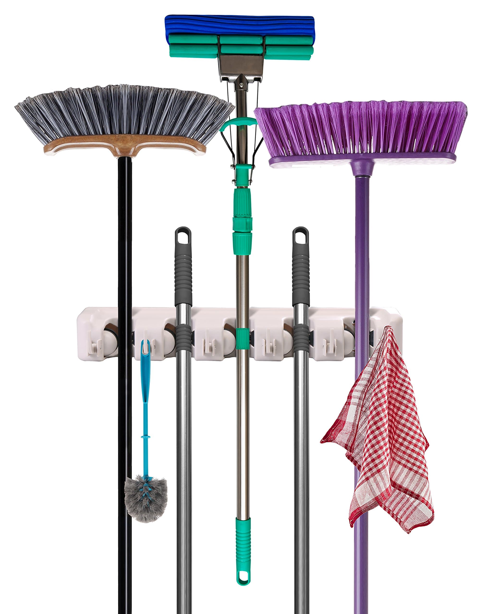 Utopia Home Mop and Broom Holder - Garden Tool Organizer - Wall Mounted Organizer - 5 Slots and 6 Hooks - Easy to Install