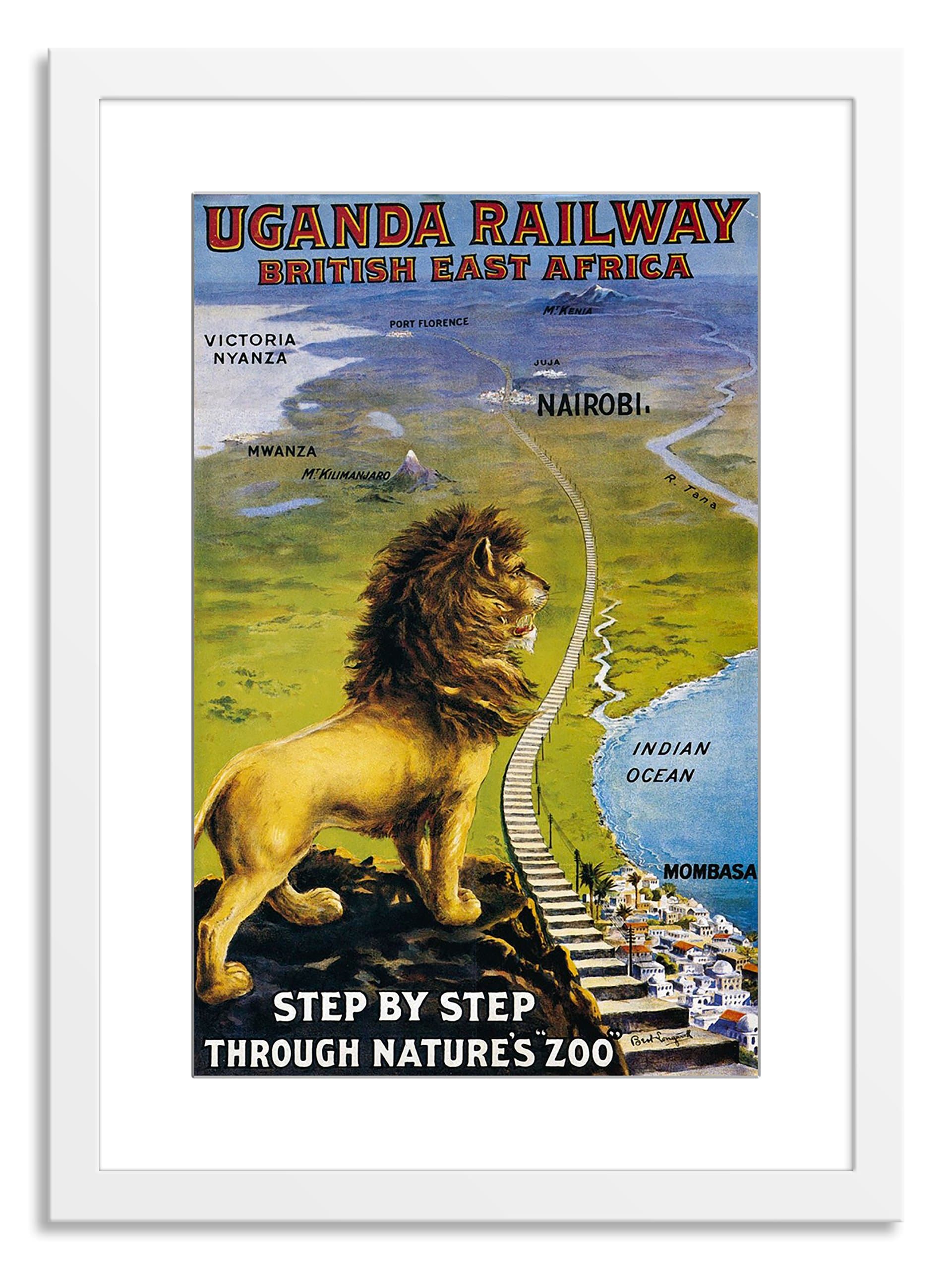 Gallery Direct 'Uganda Railways' Artwork on Paper with White, Clean and Simple Frame, 34" by 46"