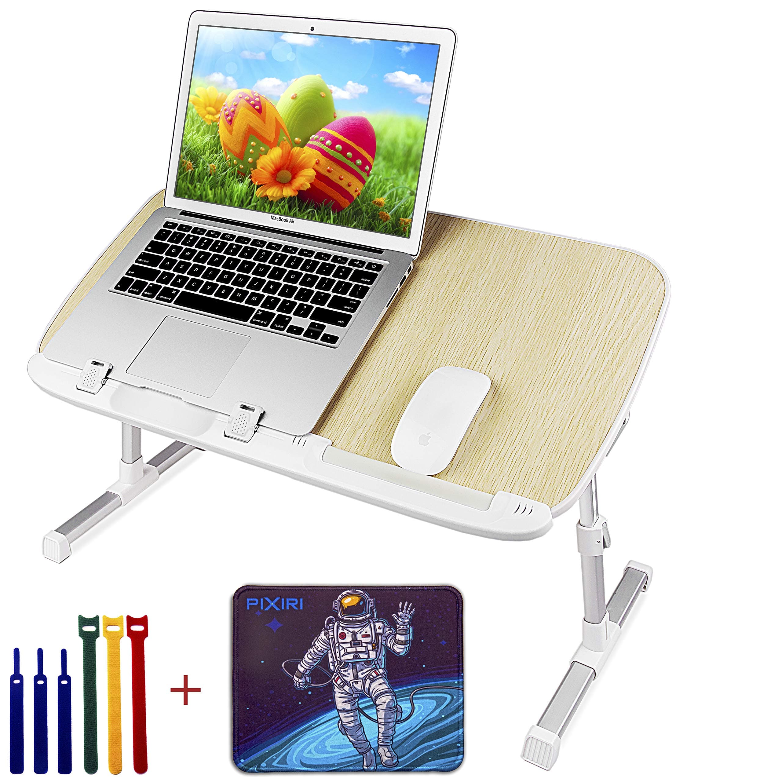 Laptop Stand for Bed with Mouse Pad and Tie, Pixiri Height Adjustable Lap Desk for Adults and Kids, Laptop Bed Tray, Foldable Laptop Desk, Portable Lap Table for Writing on Couch Sofa - Larger Size