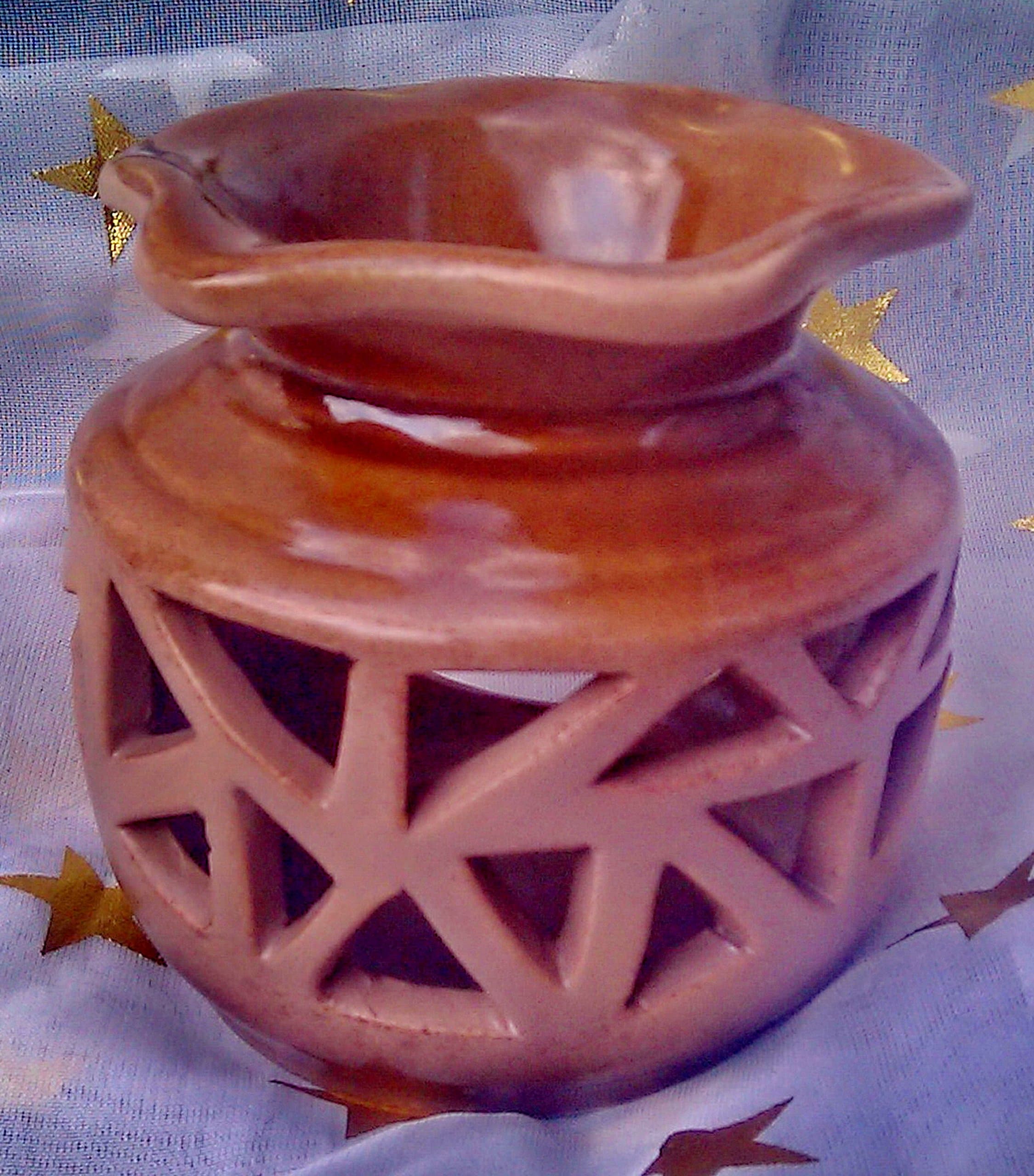 L-A-R-G-E~TAN~Ceramic OiL DiFfUsEr~Burner~Warmer