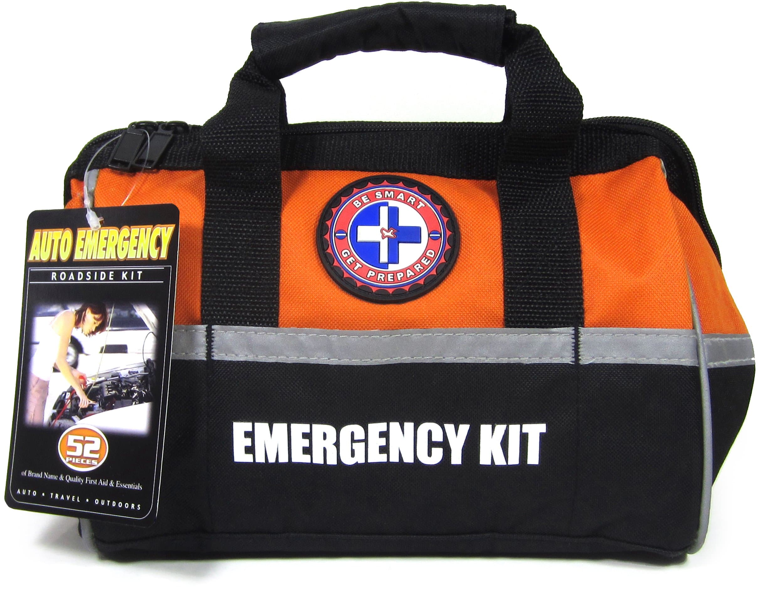 Be Smart Get Prepared Emergency Roadside Kit for All Vehicles. Heavy Duty Nylon Carry Bag. (52 Pieces)