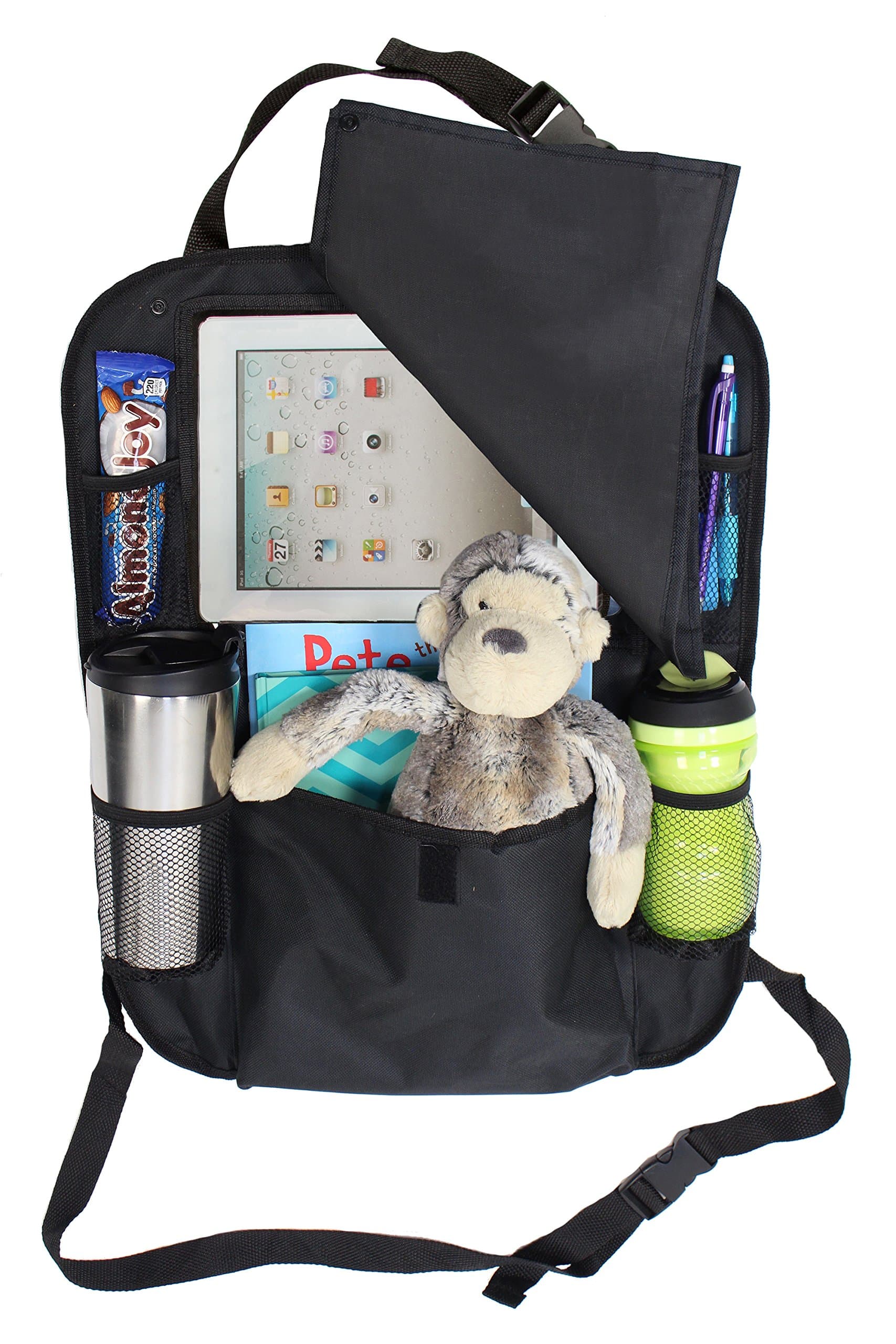 LK Backseat Car Organizer with holder for iPAD or Tablets up to 10.1" - Snap on Flap to Protect and Hide iPad from View