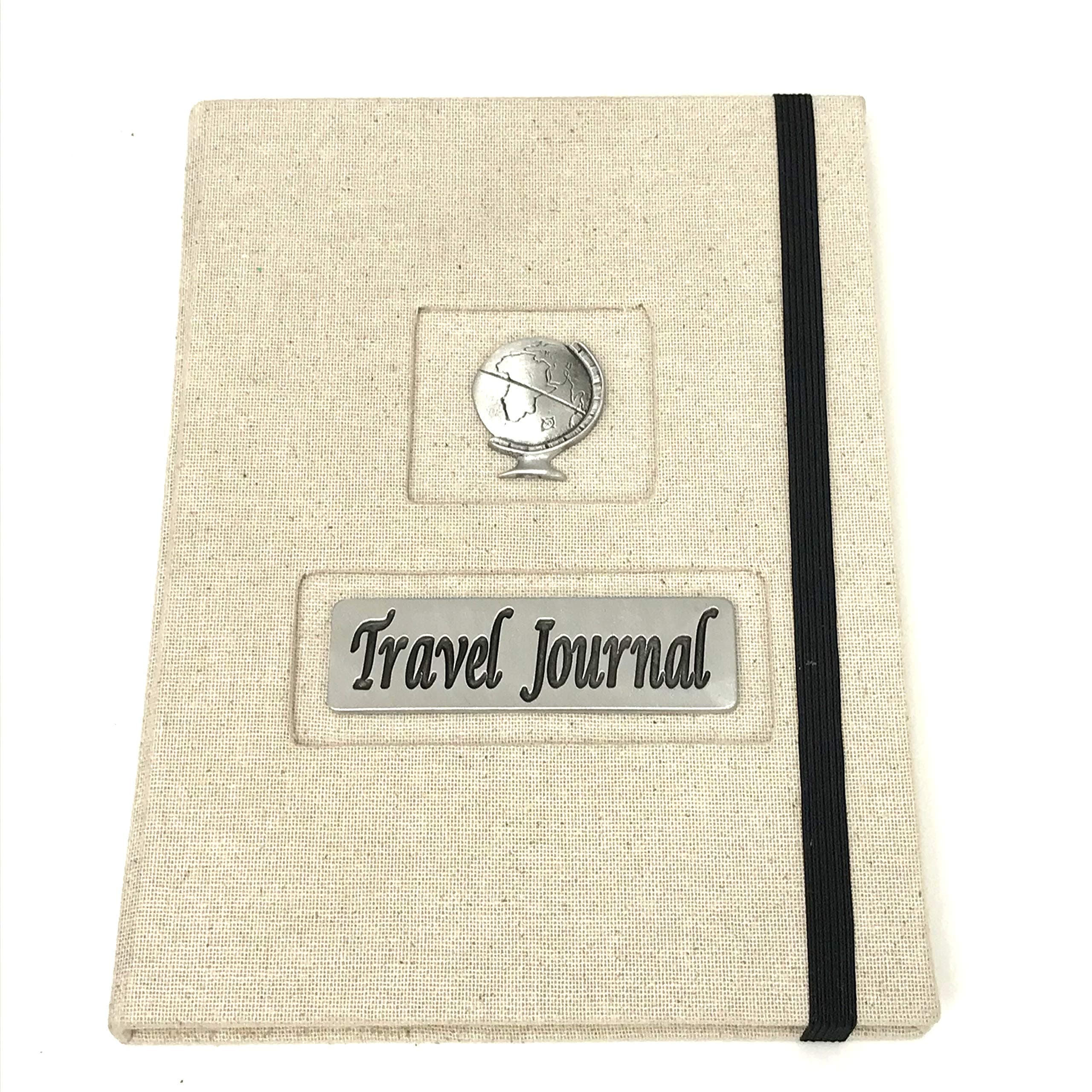 Travel Journal with pewter globe design, A5 size with 120 lined pages, complete with a smart drawstring canvas bag.