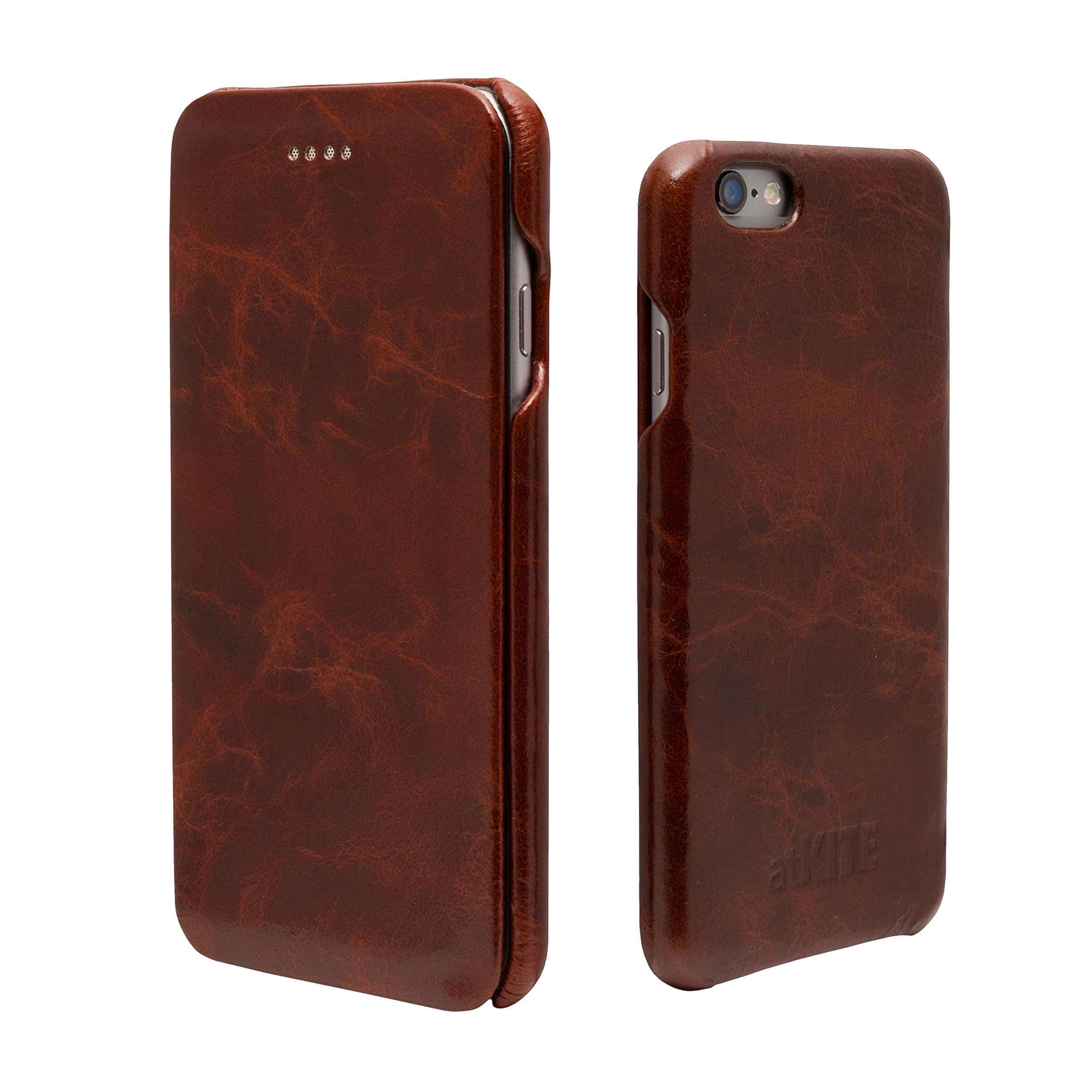 atKITE iPhone 6 / 6S case, Genuine Leather Vintage Style Folio Case - Coffee - Unique Design - Ultra Slim - Precise Cut and Design - Handcrafted