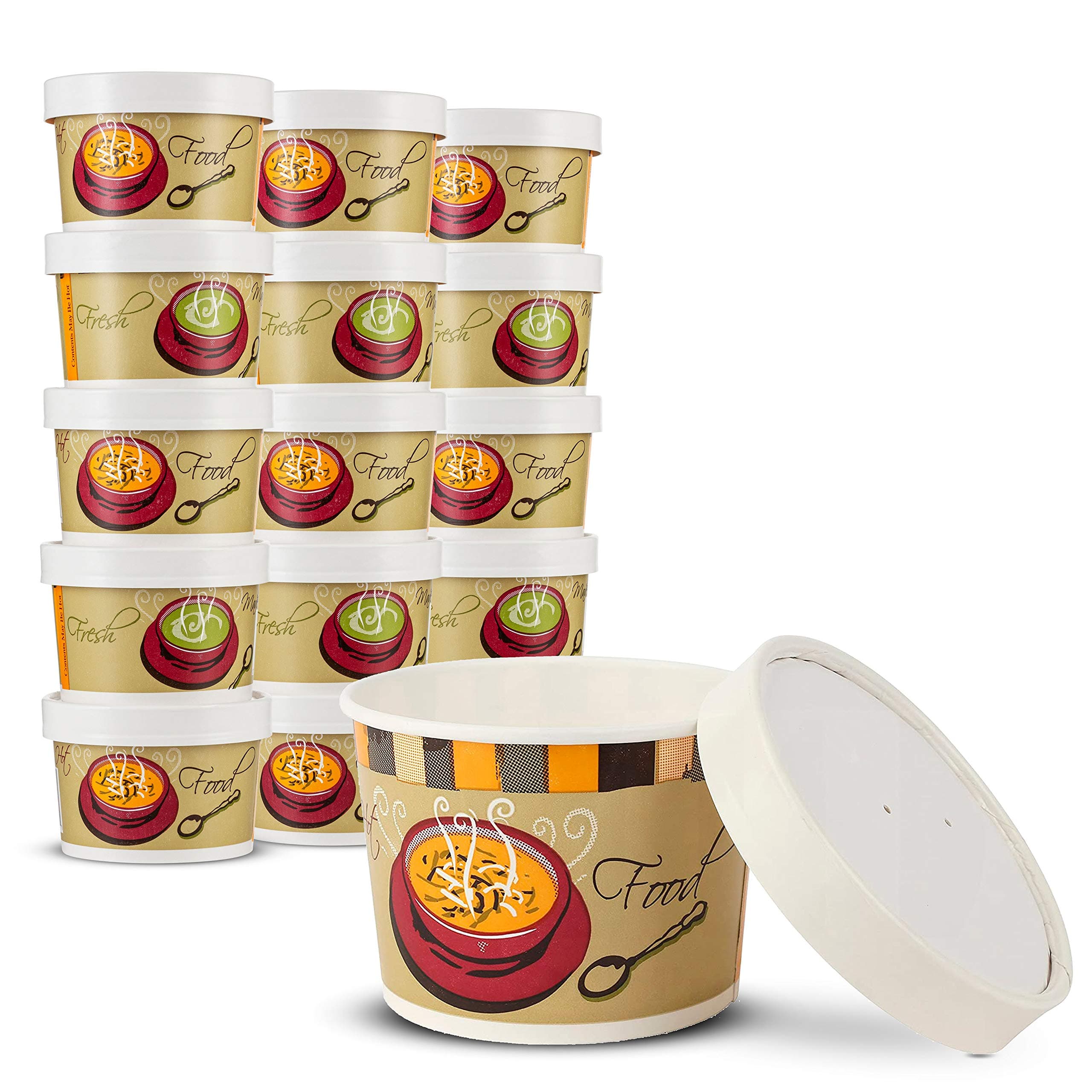 8 oz Double Wall Poly Paper Hot Cups for Hot Food and Soup or Cold Ice Cream with Vented Paper Lids to Prevent Leaks by MT Products - (20 Cups and 20 Lids) (8 Ounce)