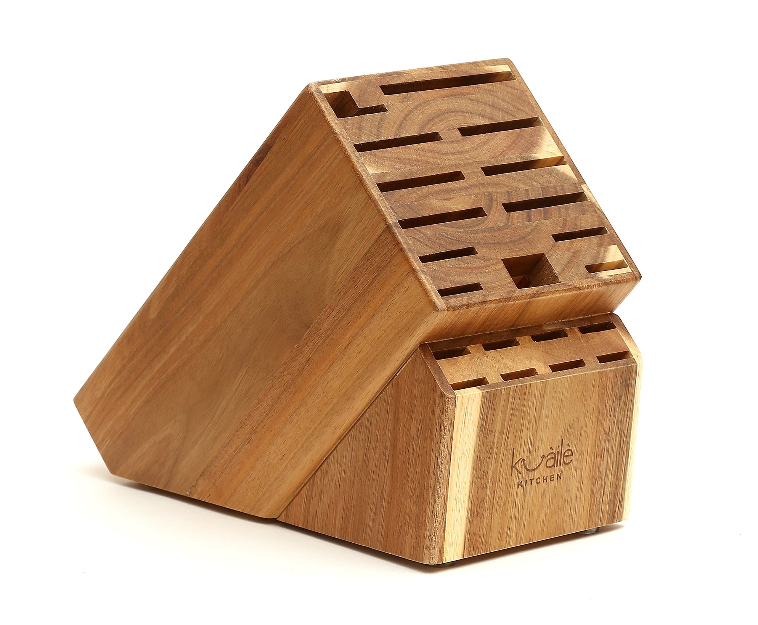 21 Slot Universal Solid Wood Kitchen Knife Storage Block (Acacia Wood) Without Knives