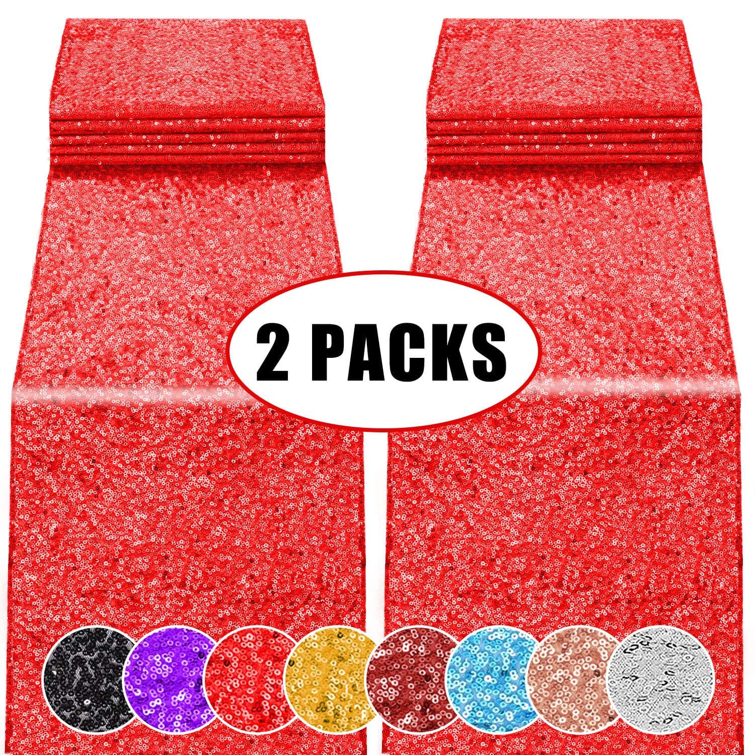 2 Pack 12 x 108 inches Sequin Table Runner for Birthday Wedding Bridal Shower Baby Shower Bachelorette Holiday Celebration Party Decorations Tables Supplies (2, Red)