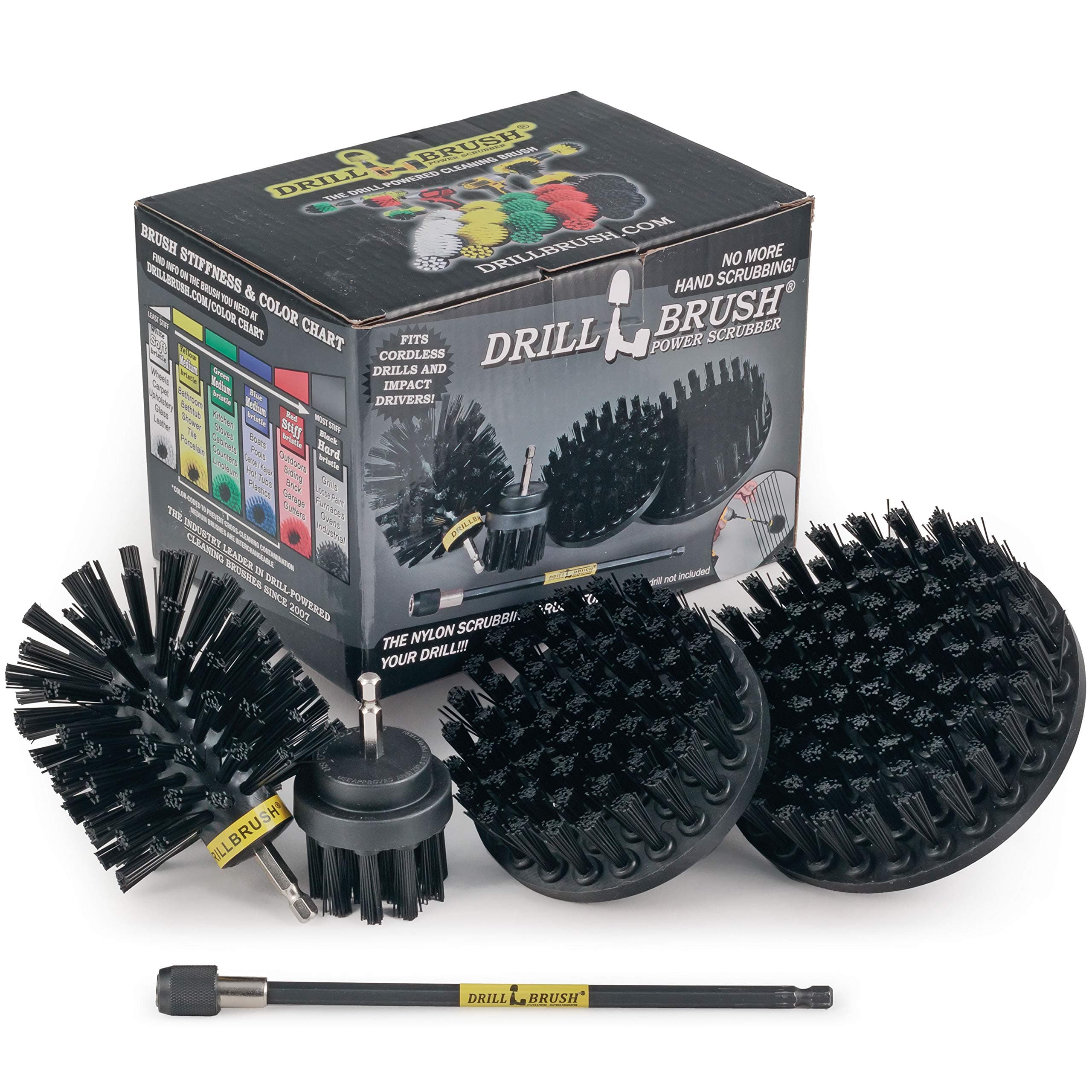 BBQ Accessories - Wire Brush Alternative Nylon Drill Brush Set with Extension - Hard Water, Calcium, Rust, Mineral Deposit and Stain Remover -BBQ Brush- Grill Scraper - Graffiti Eraser - Grill Brush