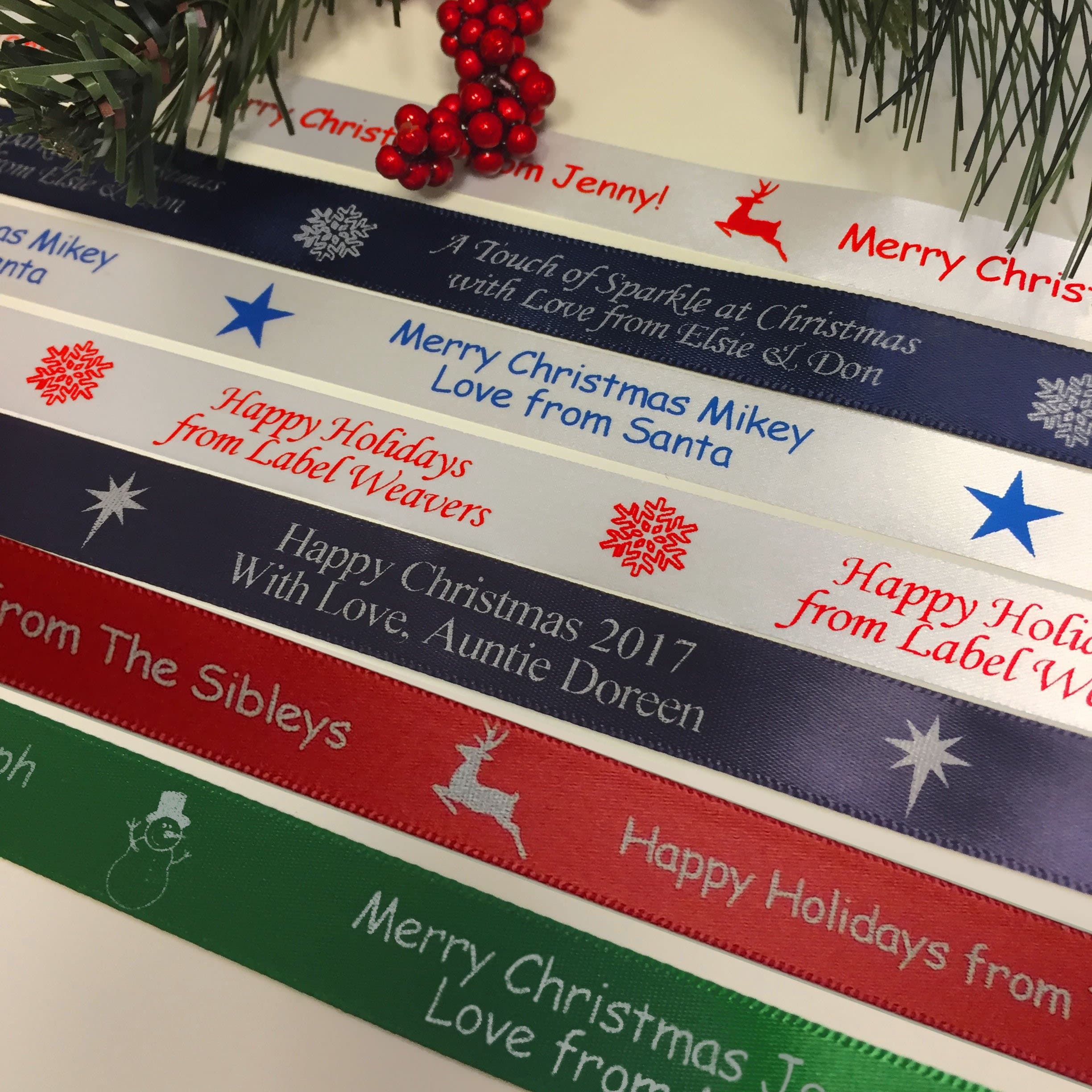 Personalized Christmas Ribbon - Customized with Your Text for Gift Wrapping (25 Yards)