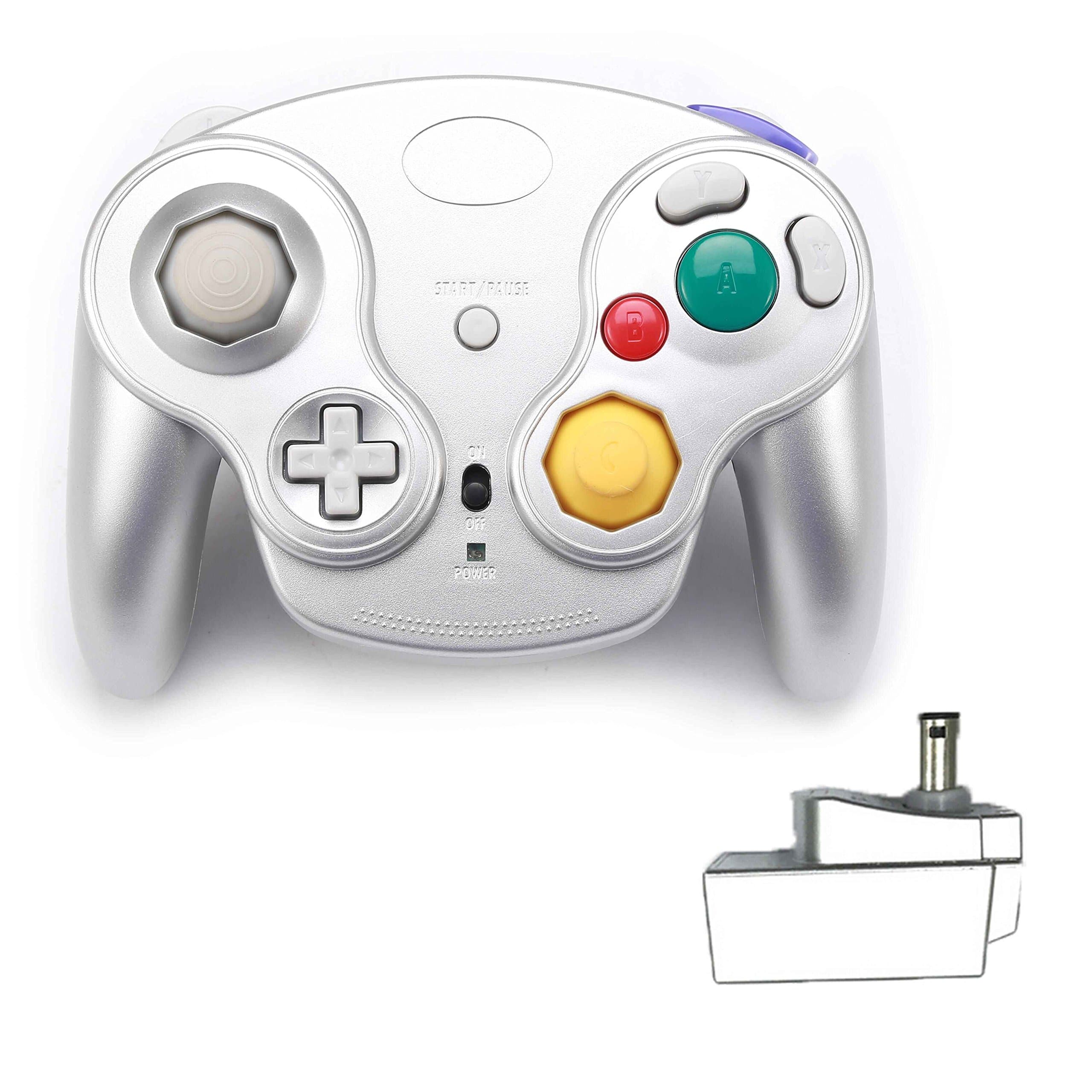 Poulep 1 Packs Classic 2.4G Wireless Controller Upgraded Gamepad with Receiver Adapter for Nintendo Wii U Gamecube NGC GC (Silver)