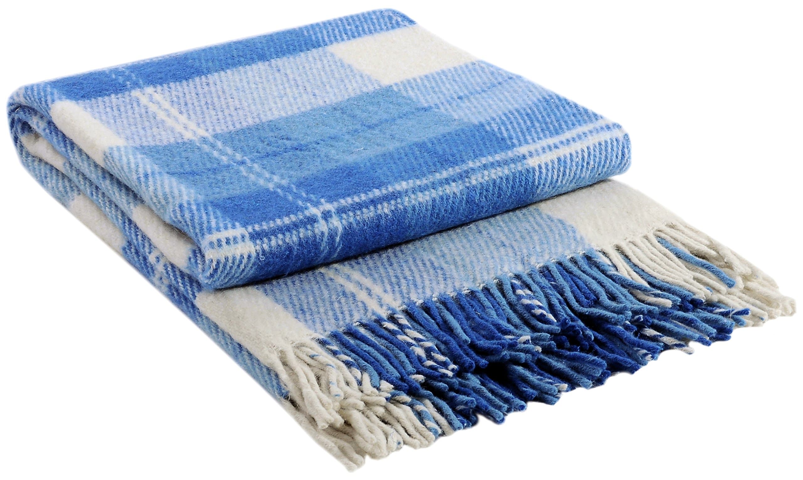 Luxury Wool Blanket 55”x79” by CG Home – Super Warm and Soft Blue Blanket for Cozy Fall and Winter Days –Tartan Plaid Throw Blanket Accents Any Home Décor by CG Home (Twin)