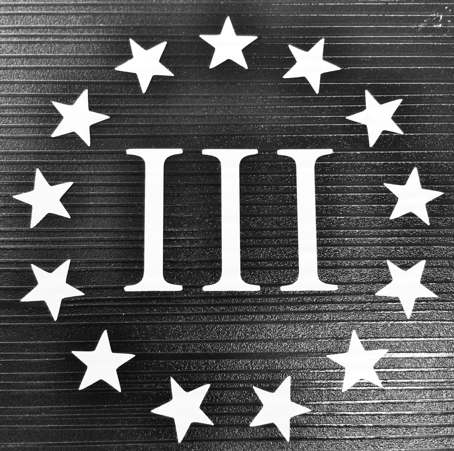 3x3 Inch Reflective Three Percenter Window Decal Molon Labe 2nd Amendment We Will Not Comply, We Will Not Be Disarmed