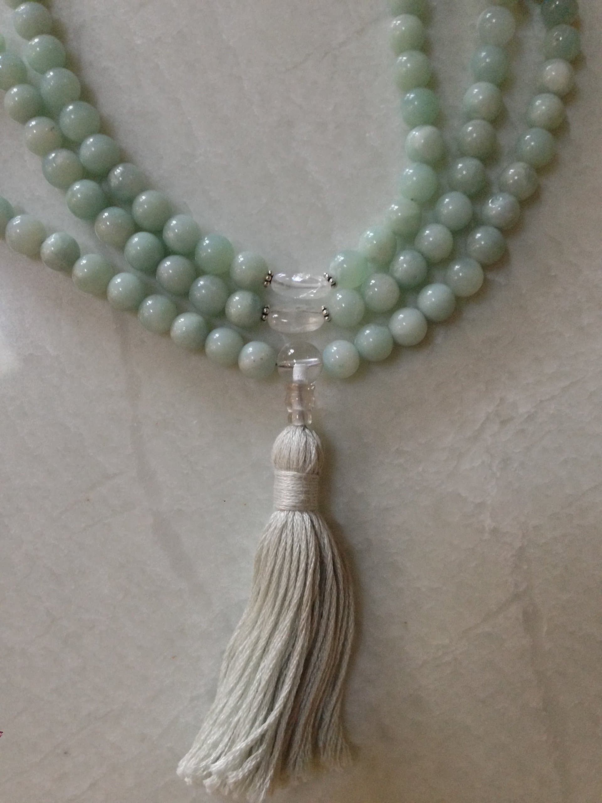 Amazonite and Moonstone Mala with Tassel 108 Beads