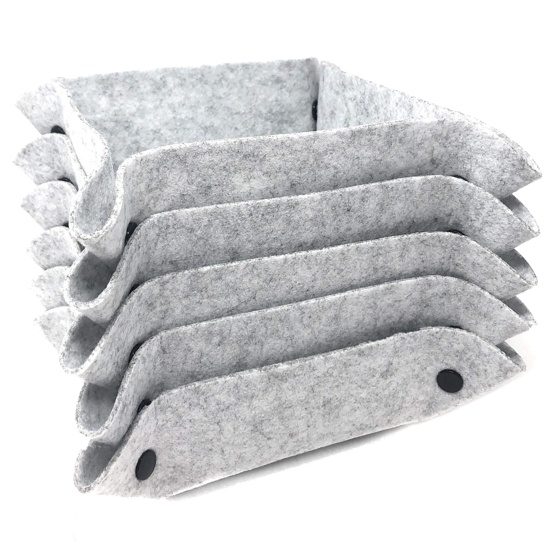 Rusoji 5 Pack Grey Color Felt Desktop Valet Organizer Tray, Bedside Basket Storage with 4 Corner Snaps for Organizing Coin, Jewelry, Key, Home, Office