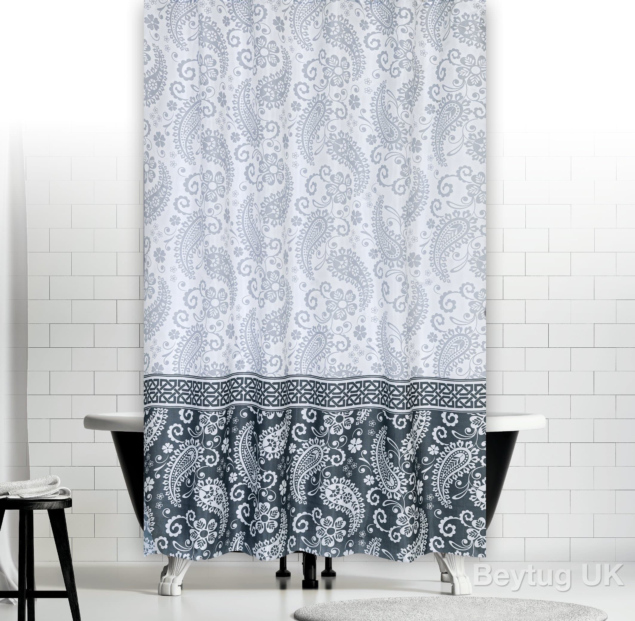 Quality Extra Long and Wide Polyester Fabric Bathroom Shower Curtain. 240 x 200CM (94" x 78") Damask
