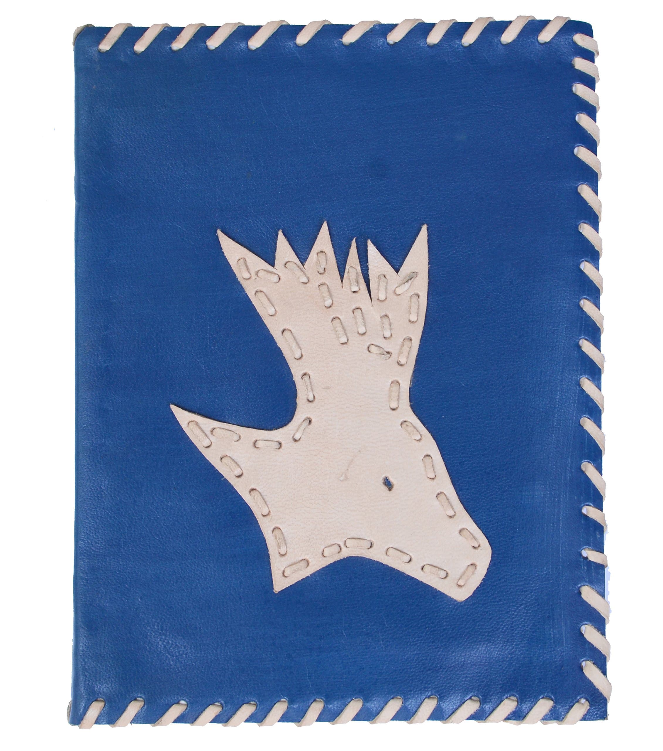 Leather Writing Journal Notebook - 8.1" x 6" Beautiful Handmade Deer Face Leather Design - Unlined Paper - 100 Sheets 200 Pages - Blue, Perfect Gift for Art Sketchbook, Travel Diary & Notebooks