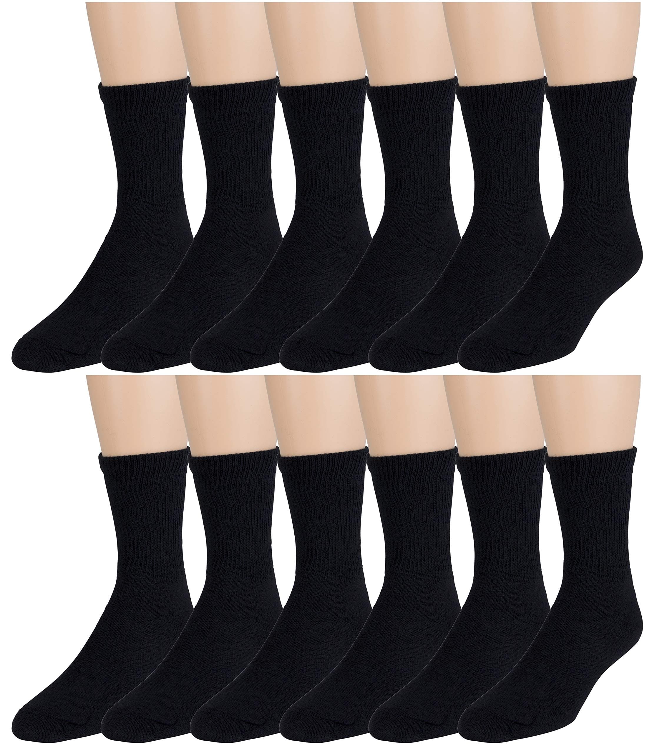 Women's Diabetic Socks, Loose Crew Fit For Better Circulation -6 or 12 Pack -Zeke