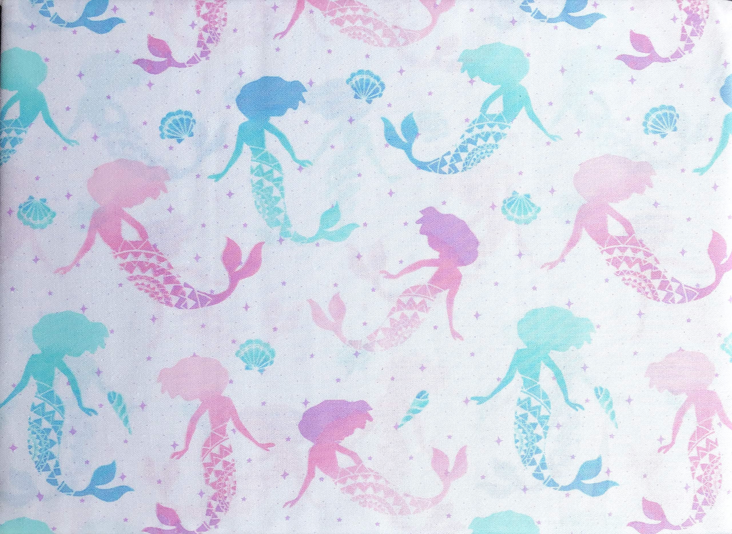 Cynthia Rowley 3pc Sheet Set Pastel Mermaids Shells Pink Blue on White on White 100% Cotton Sateen Luxury (Twin)