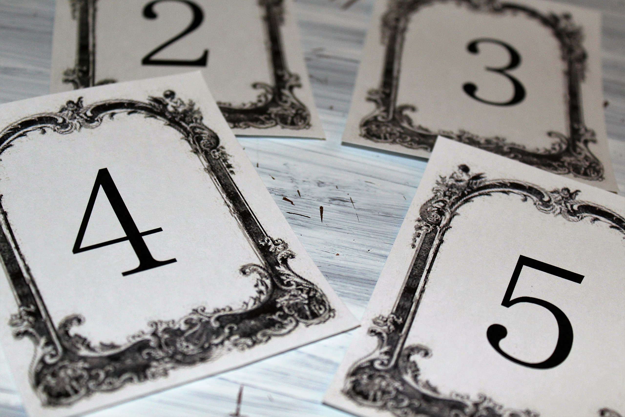 Table Numbers 1-12 Wedding Place Holders