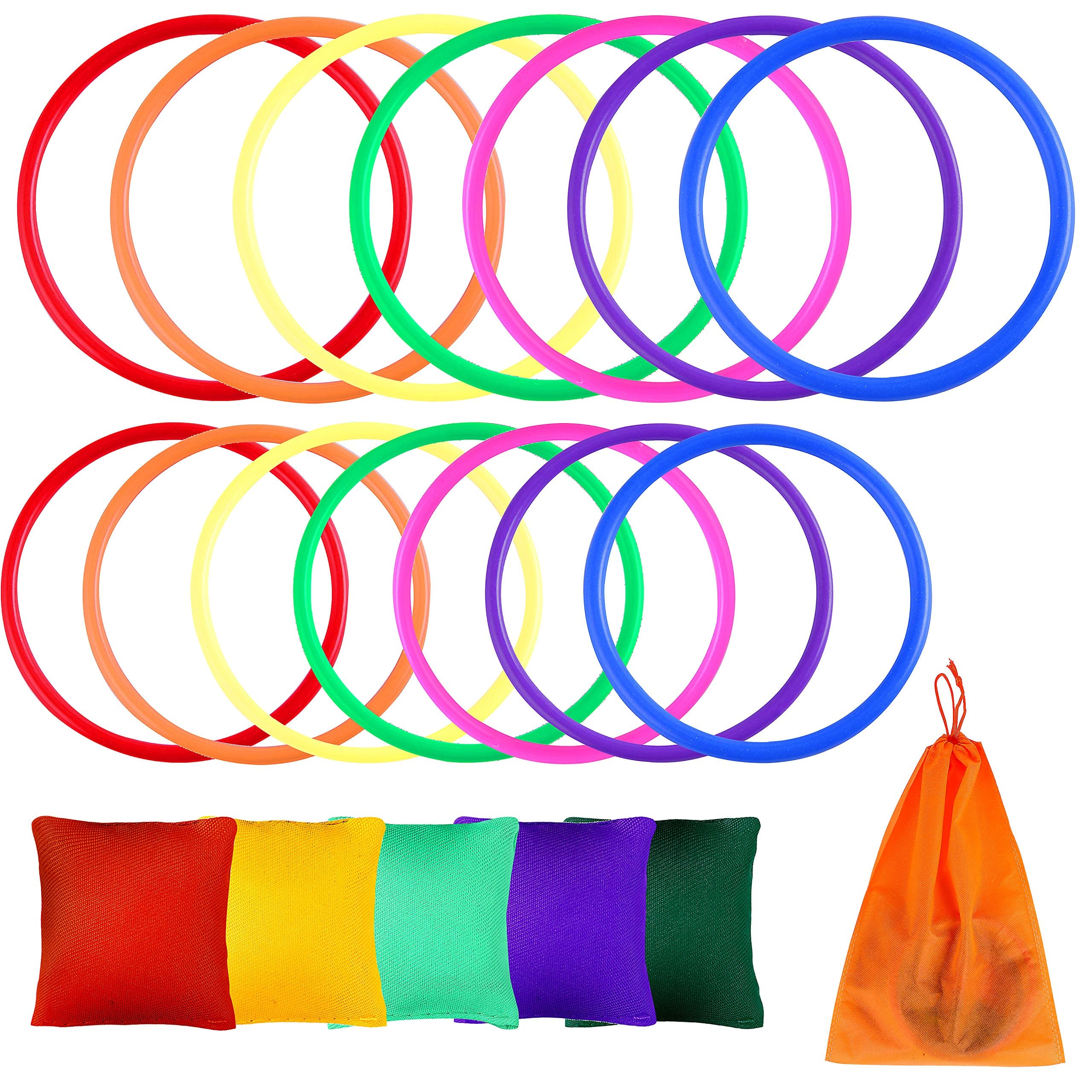 BYMORE 22 Pack Ring Toss with Bean Bags Cornhole Tossing Game Set for Kids Birthday Party Carnival Game Supplies