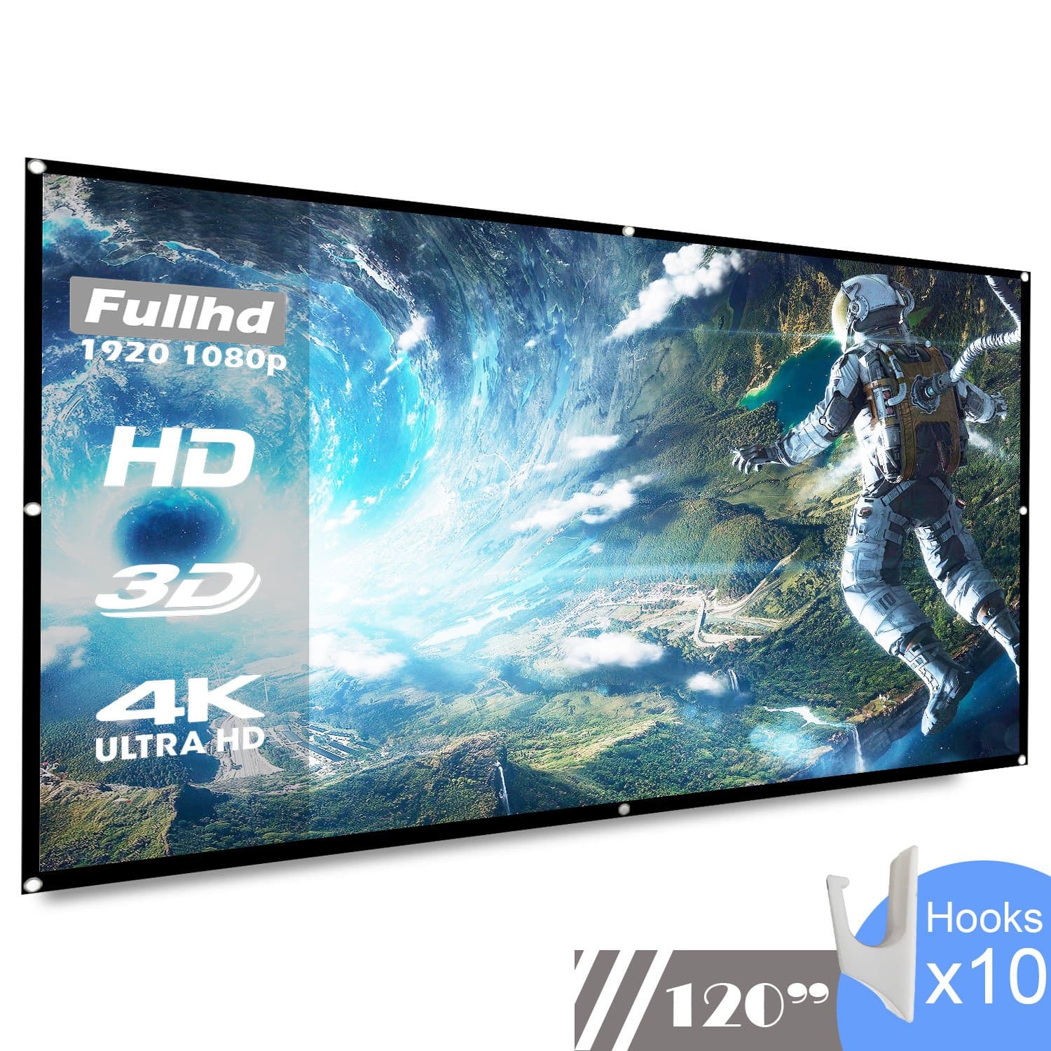 Upgrade Thickened Projection Projector Screen 120 Inch HD 16:9,Koogoo Portable Foldable Indoor Outdoor Movie Screen, Suitable for HDTV/Sports/Movies/Presentations (120 inch)