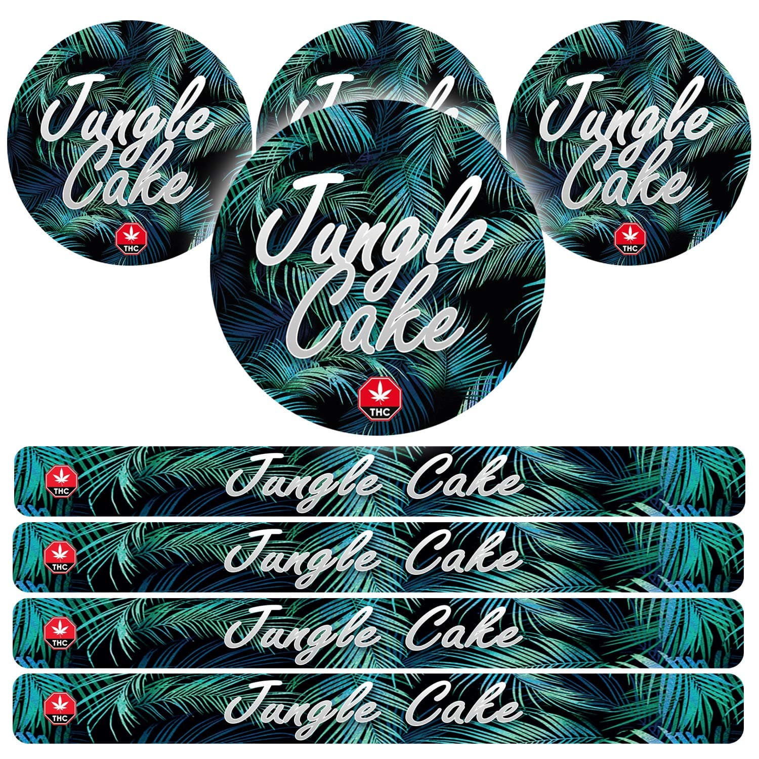 100ml Pressitin Stickers - Lid and Label - 3.5g Cali Press Tin Stickers - Jungle Cake x10