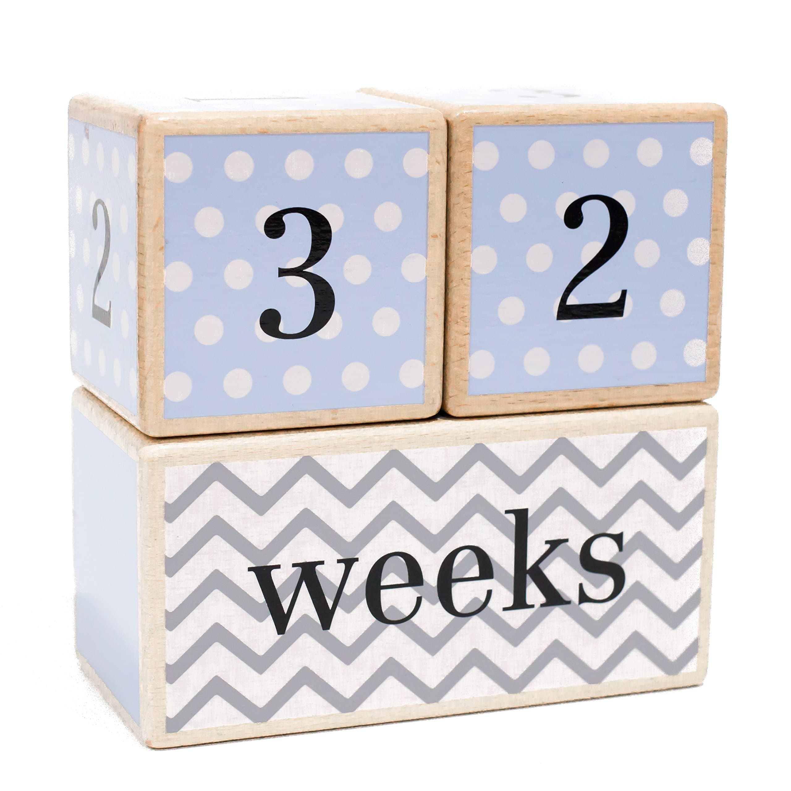 LovelySprouts Solid Wood Milestone Age Blocks Choose From 3 Styles (Blue) Baby Age Photo Blocks Perfect And Keepsake